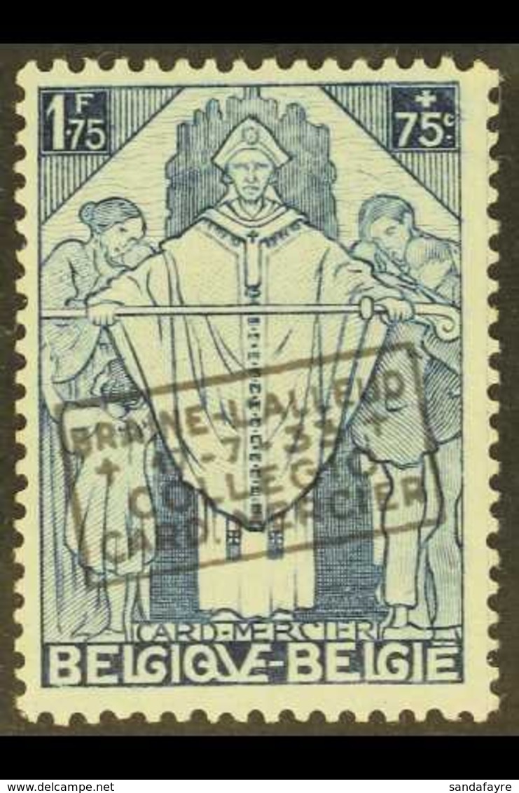 1933 1.75f+75c Blue Cardinal Mercier Memorial Fund With Boxed "BRAINE-L'ALLEUD" Overprint (COB 374E, Michel 337 I), NEVE - Autres & Non Classés