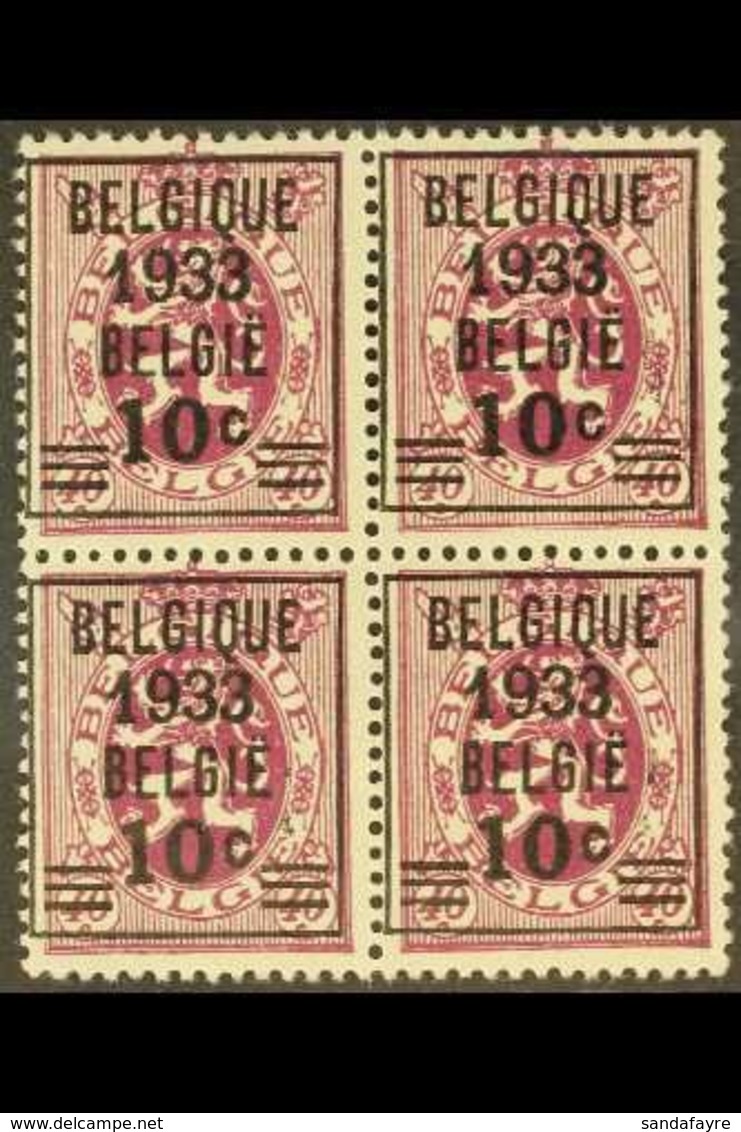 1933 NHM BLOCK OF 4. 10c On 40c Deep Reddish Purple PRECANCEL (Michel 375, COB 375A), NEVER HINGED MINT BLOCK Of 4, Fres - Autres & Non Classés