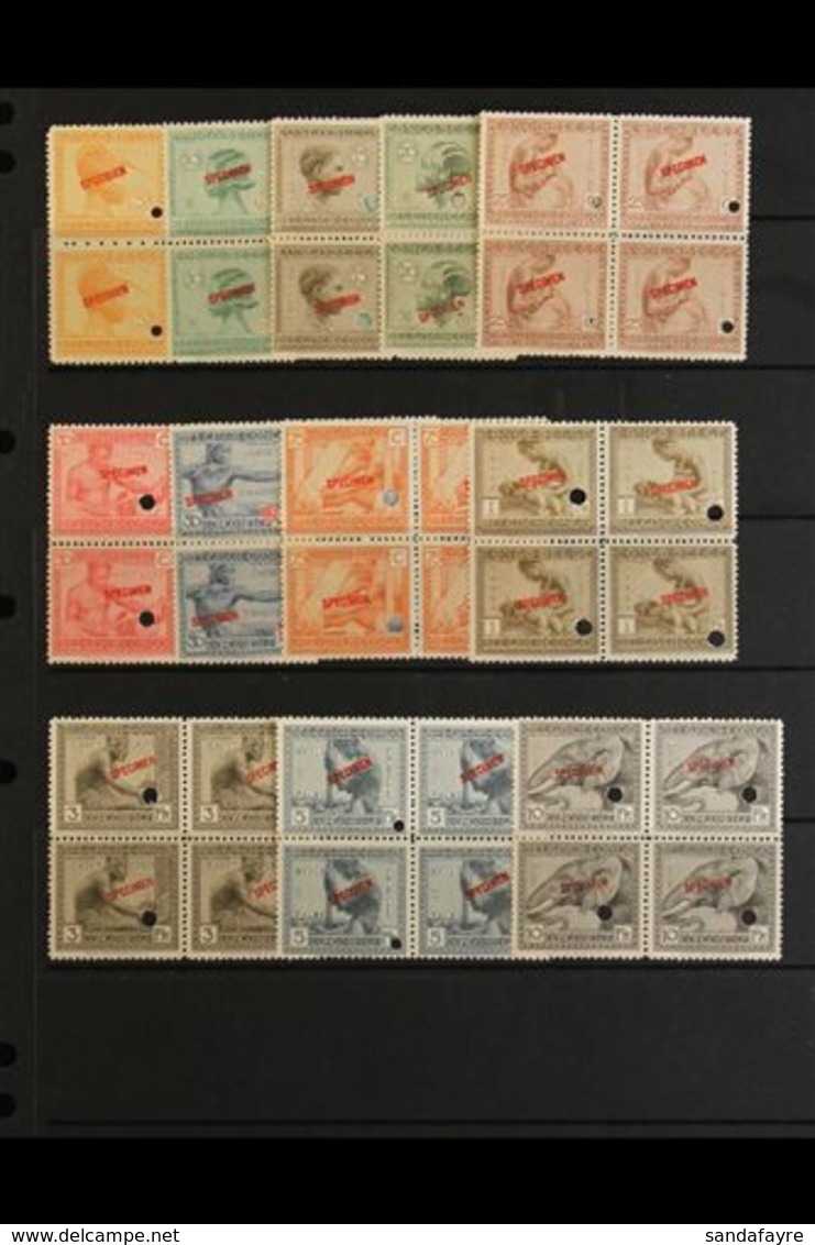 BELGIAN CONGO 1923 Pictorial Set, COB 106/117, Superb Never Hinged Mint Blocks Of Four With "SPECIMEN" Overprints And Se - Other & Unclassified
