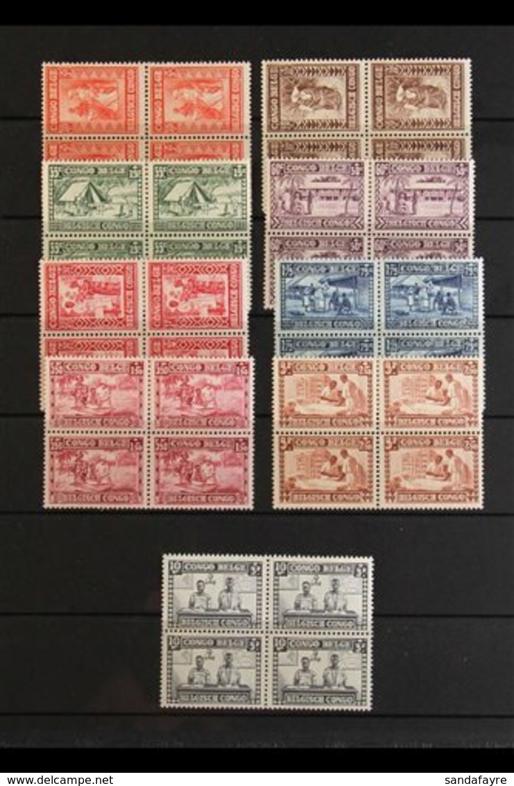 BELGIAN CONGO 1930 Congo Natives Protection Fund Set, COB 150/158, Superb Never Hinged Mint Blocks Of Four. (9 Blocks) F - Other & Unclassified