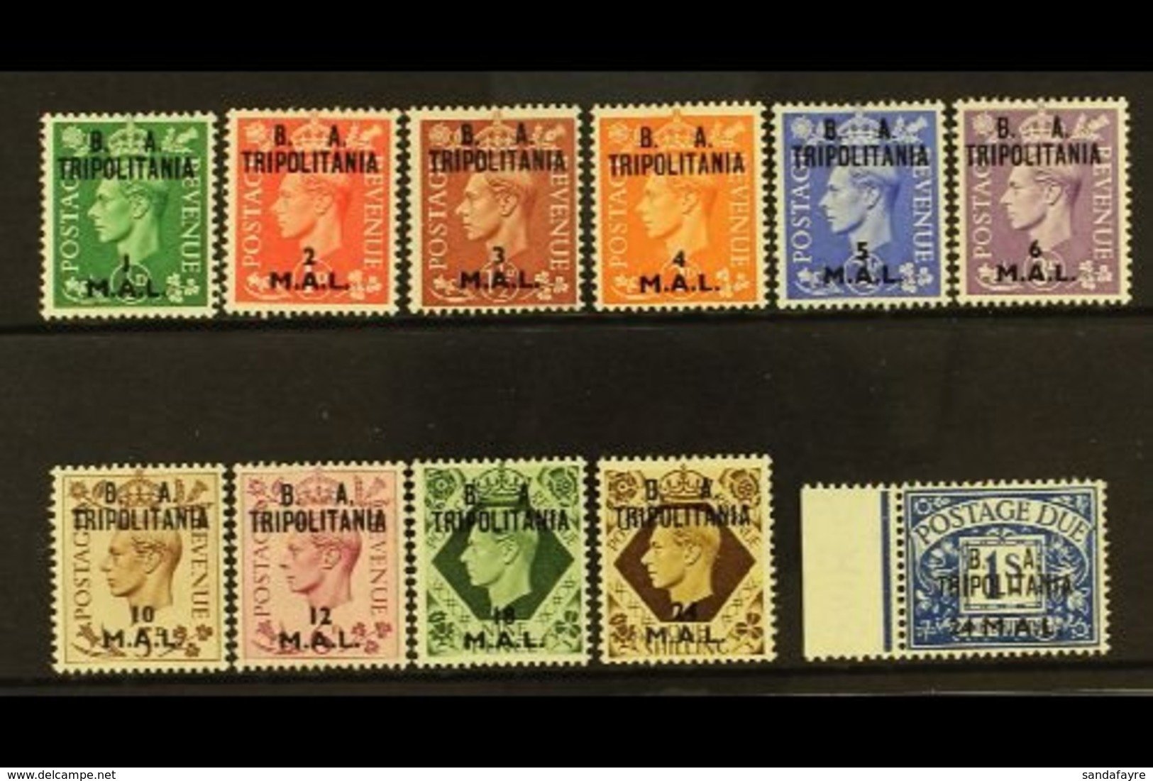 TRIPOLITANIA 1950 "B.A." Set To 24L On 1s (SG T14/23), Plus 24L On 1s Postage Due (SG TD10), Very Fine Mint. (11 Stamps) - Italian Eastern Africa