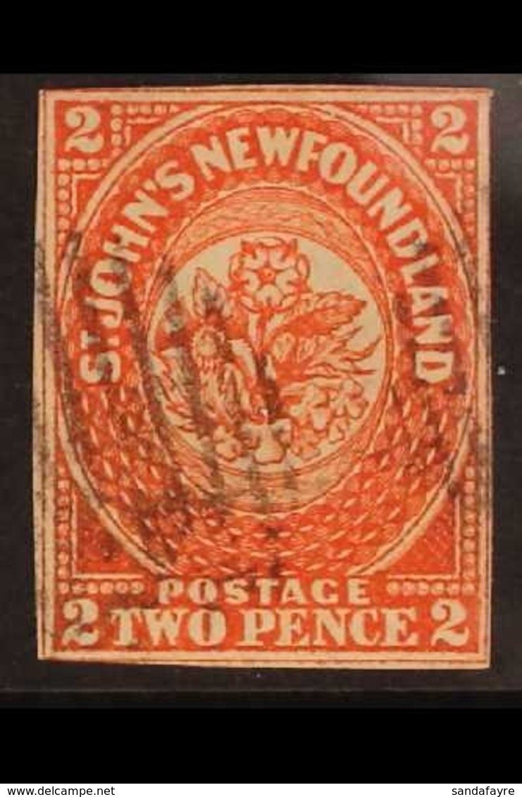 1857-64 2d Scarlet-vermilion, SG 2, Finely Used With Narrow Margins Touching But Not Breaking The Outer Frame Line In Pl - Sonstige & Ohne Zuordnung