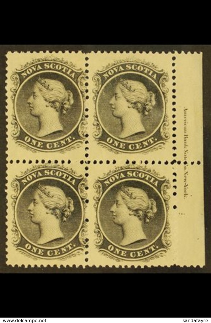 1860 1c Black On Yellowish Paper, SG 9, Inscription Block Of 4, Very Fine Mint. For More Images, Please Visit Http://www - Sonstige & Ohne Zuordnung