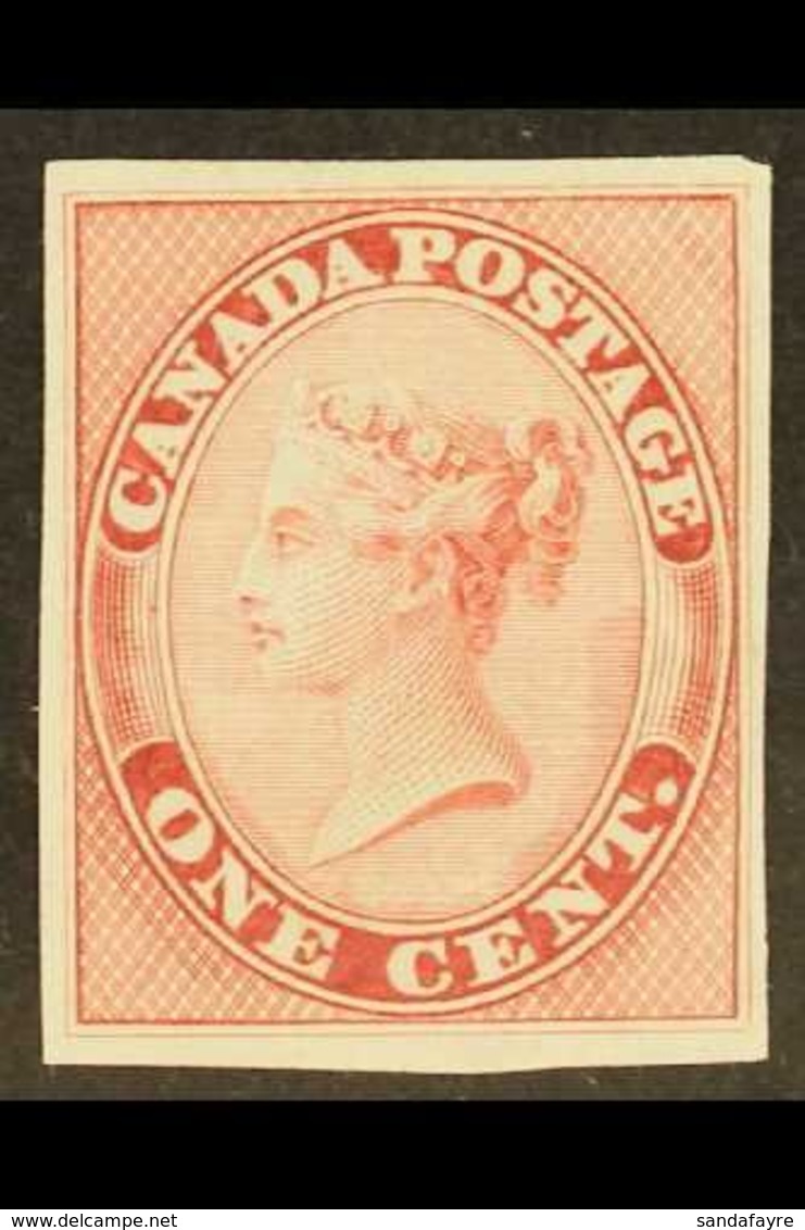 1859 1c Queen Imperf Colour Trial In Rose, Unitrade 14p, Fine. For More Images, Please Visit Http://www.sandafayre.com/i - Other & Unclassified