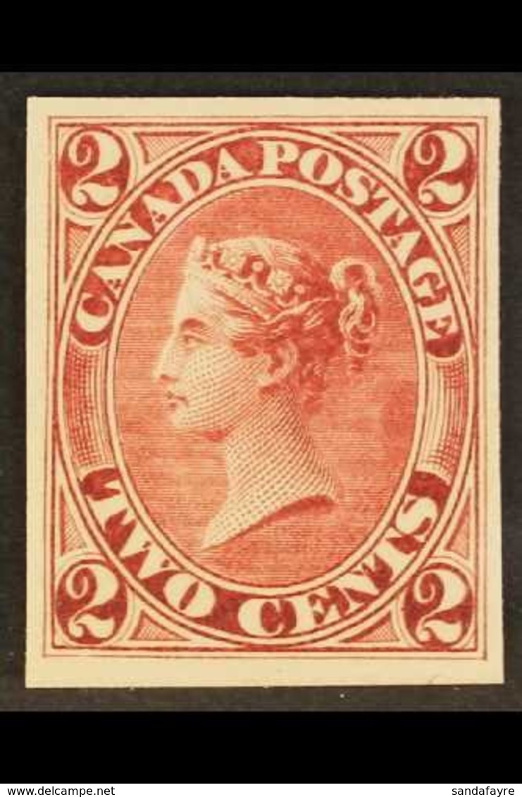 1864 IMPERF PROOF. An Attractive, 2c IMPERFORATE Plate Proof In Dark Rose On Card, Uni 20TC, Very Fine And Fresh With Cl - Other & Unclassified