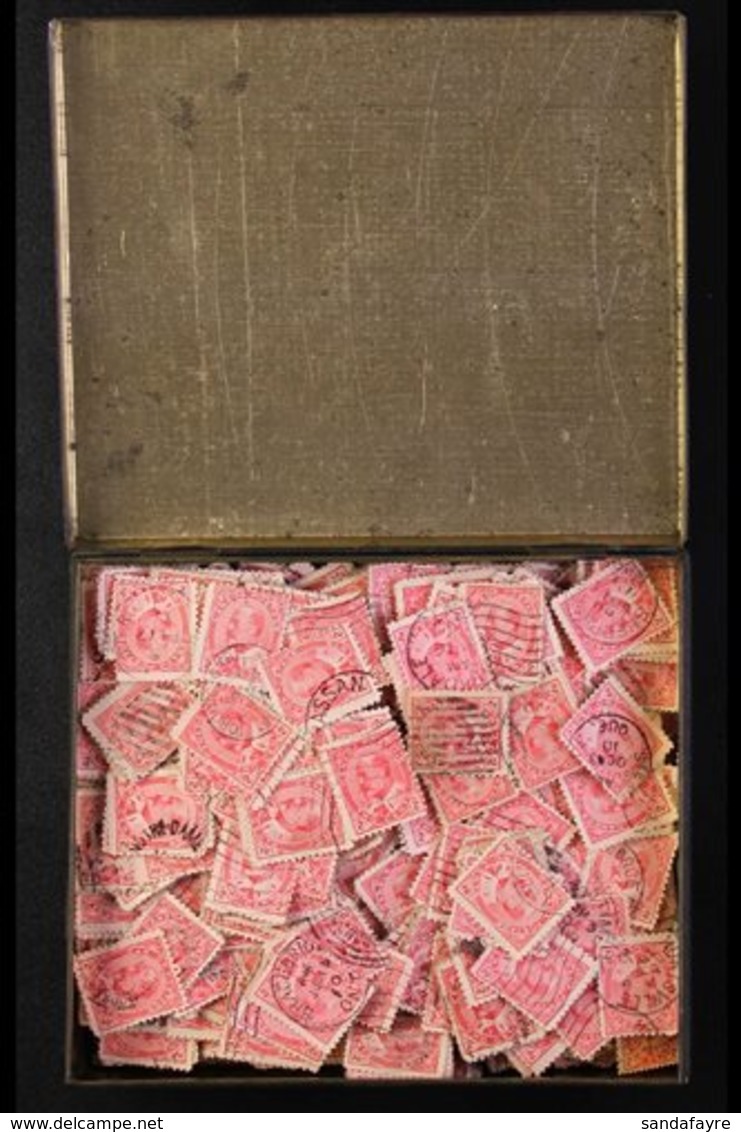 1903-12 KEVII TWO CENTS A Small Ancient Biscuit Tin Containing A Substantial Loose Used Hoard Of KEVII 2c Rose-carmines  - Autres & Non Classés
