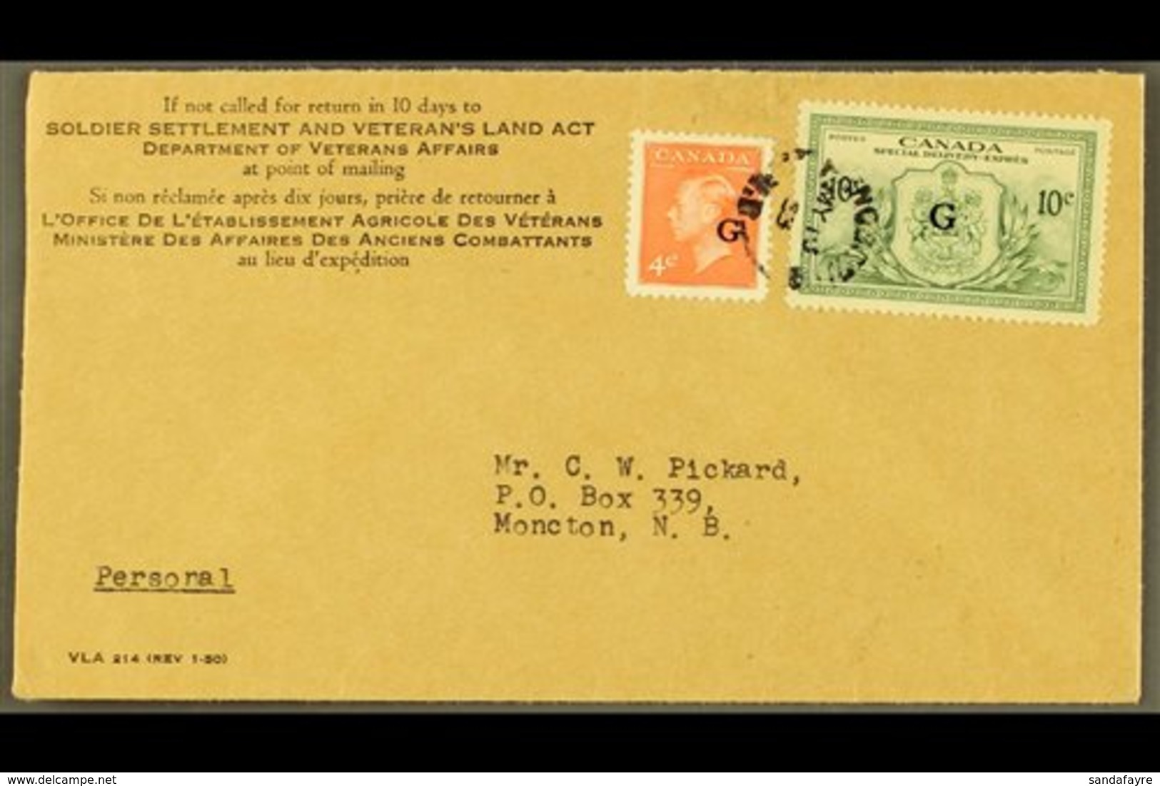 OFFICIAL 1950-7 10c Green With "G" Overprint, SG OS21, Used On 1953 "Soldier Settlement" Cover, Alongside KGVI 4c Vermil - Other & Unclassified