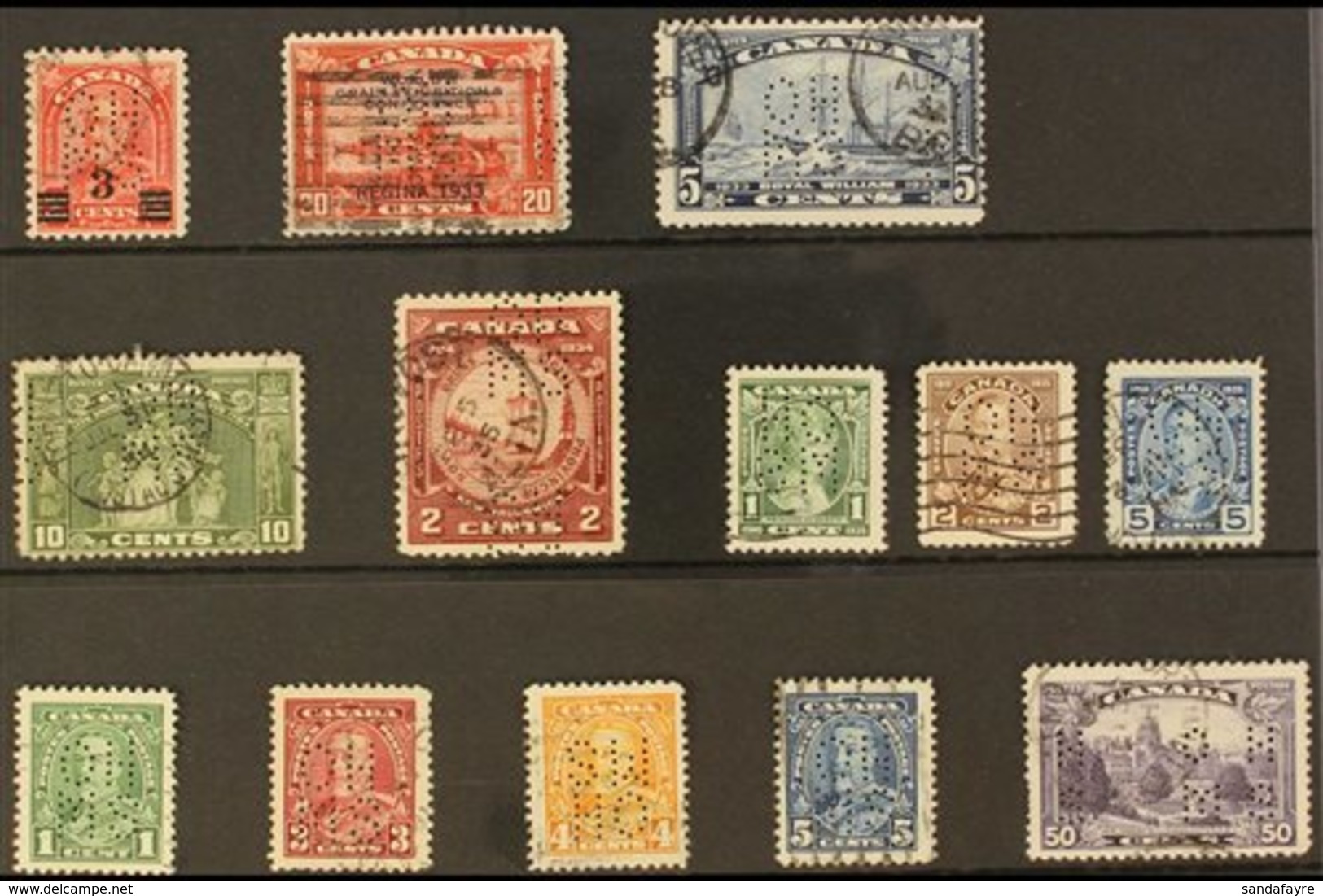 OFFICIALS 1932-35 KGV "OHMS" PUNCTURED SELECTION On A Stock Card That Includes (type O1 Perfins) 1932 3c On 2c Scarlet ( - Sonstige & Ohne Zuordnung