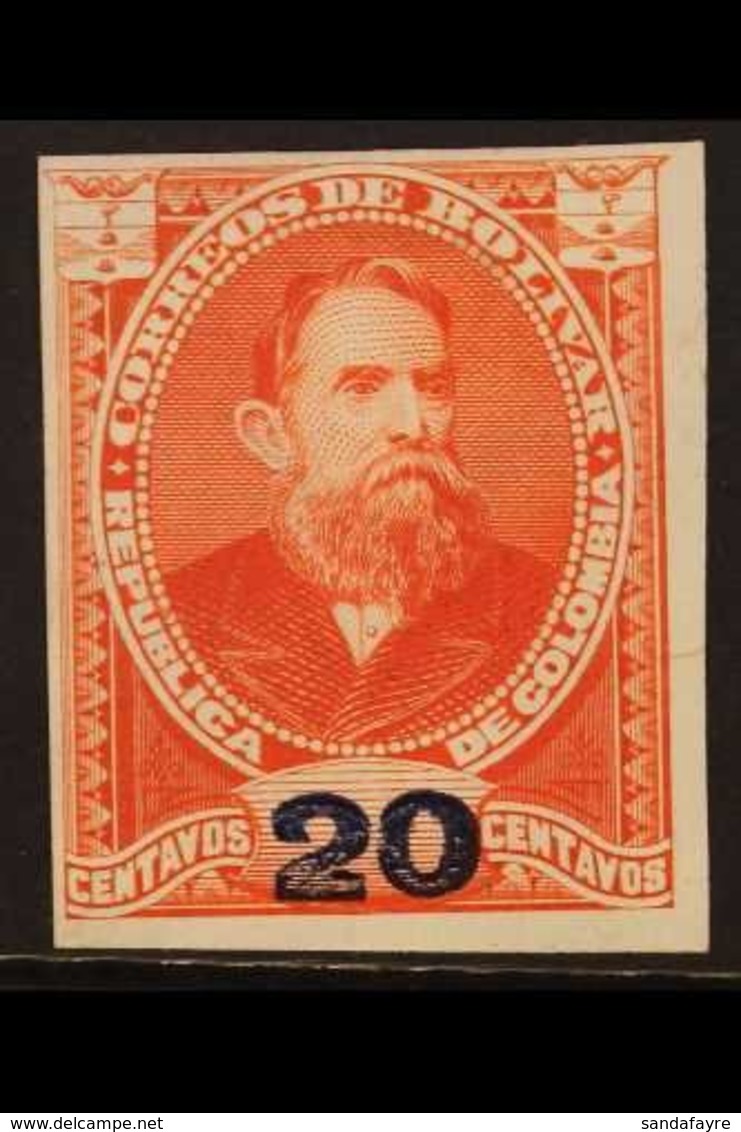 BOLIVAR Circa 1890's 20c Red & Blue IMPERF ESSAY Recess Printed On Ungummed Thin Paper, Fresh & Attractive For More Imag - Colombia