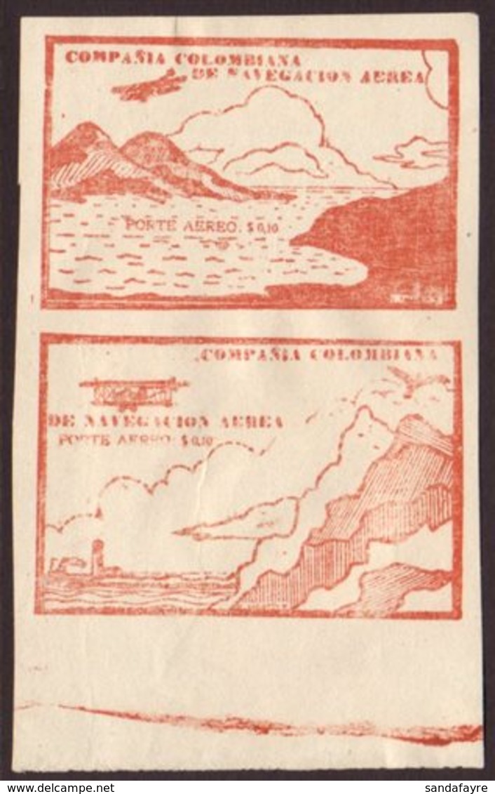 COMPANIA COLOMBIANA DE NAVEGACION AEREA 10c Brown Red Sea And Mountains, Cliffs And Lighthouse, SG 13a/14a, As A Fine Mi - Kolumbien