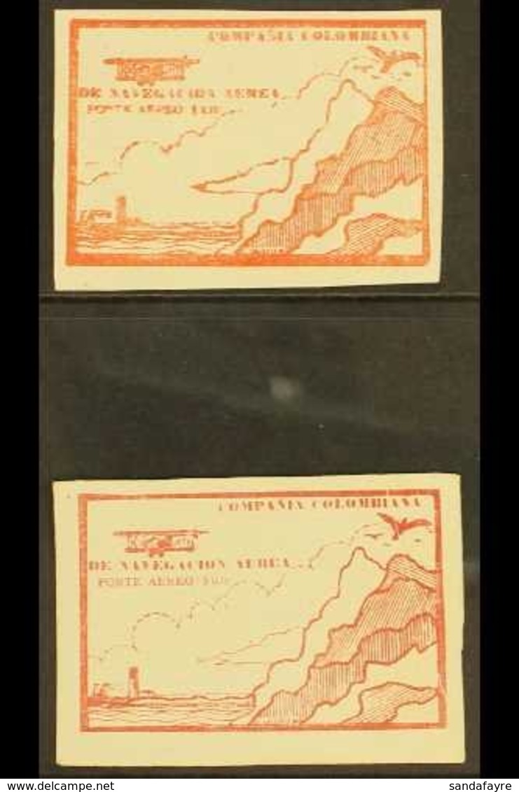 PRIVATE AIR COMPANY 1920 10c Red Set, SG 14/14a, Type 4, Both Unused & Without Gum (2 Stamps) For More Images, Please Vi - Colombie