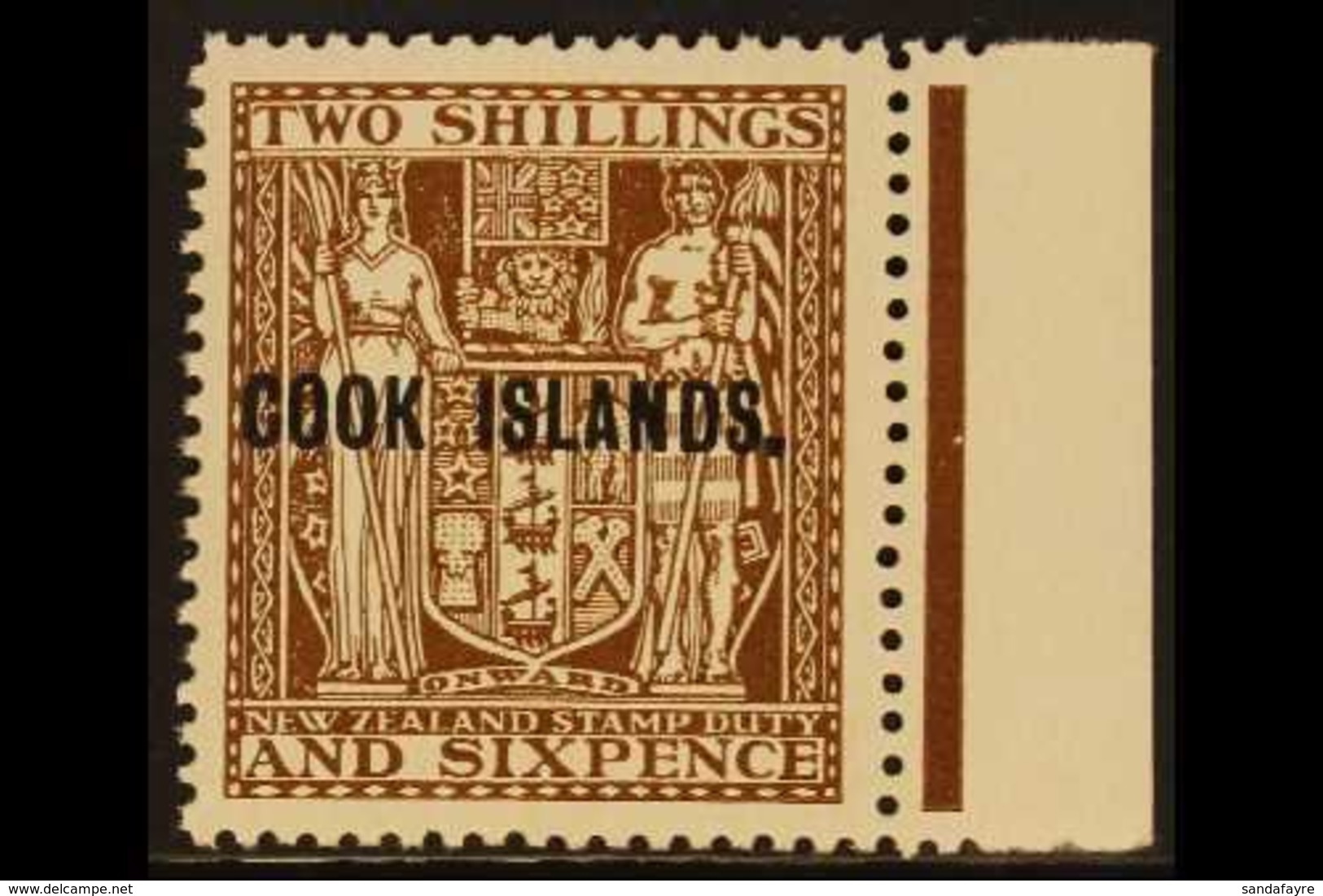 1943-54 2s6d Dull Brown Postal Fiscal Of New Zealand With "COOK ISLANDS" Overprint, Watermark Upright, SG 131, Never Hin - Cookeilanden