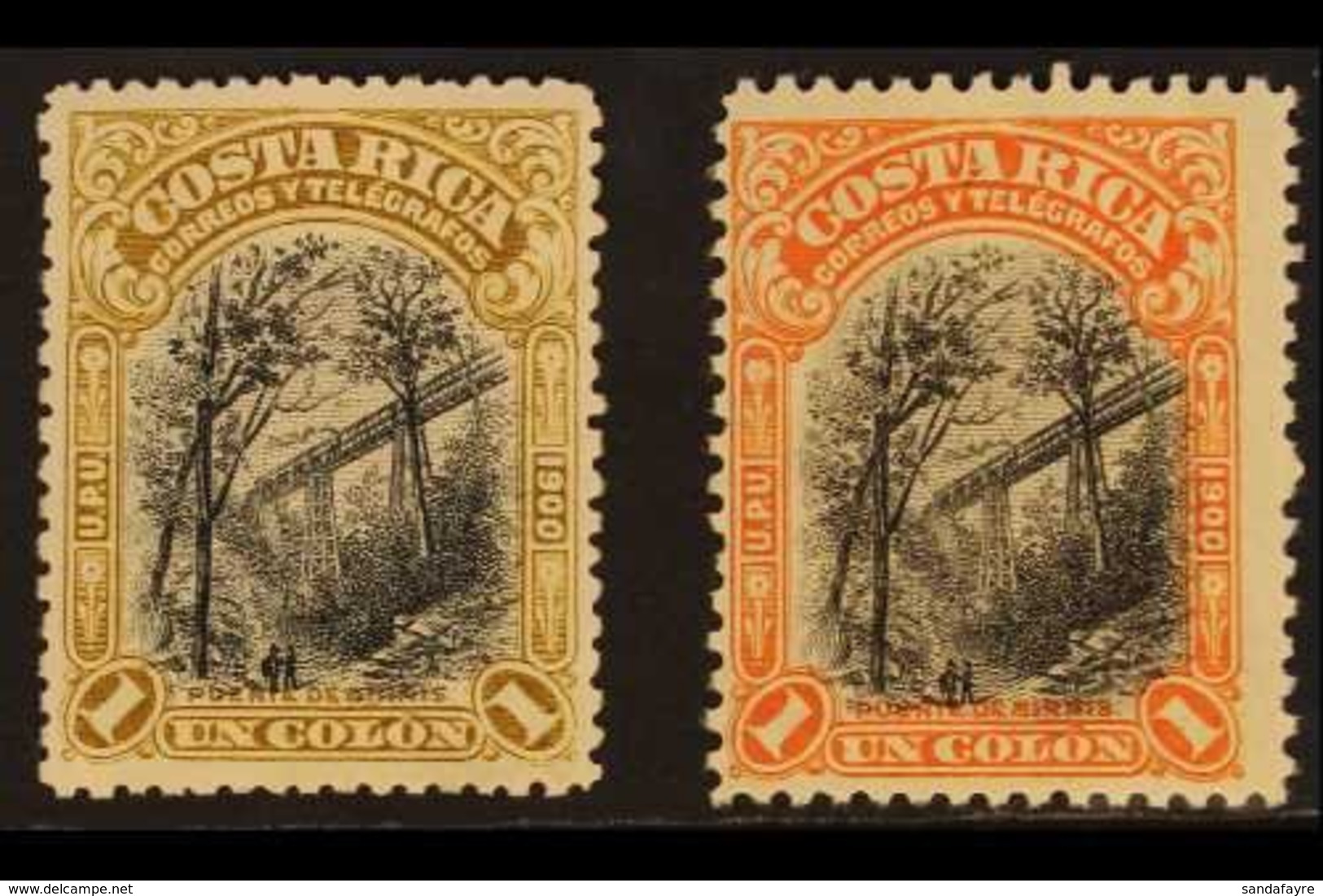 1901 1 Col Black And Olive "Birris Railway Bridge", SG 48, Fine Mint. Also With An Additional Mint Example Printed In Bl - Costa Rica