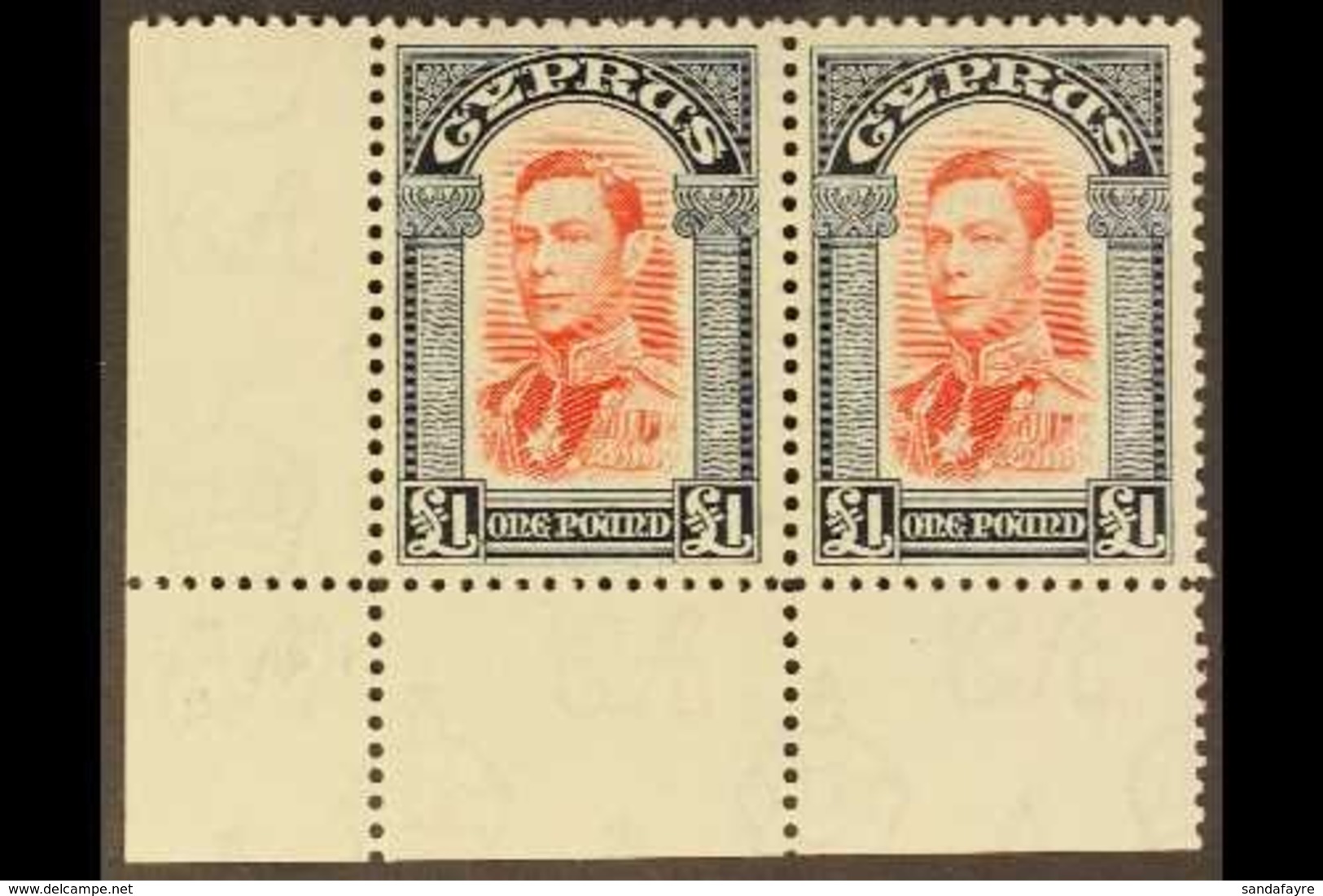 1938 KGVI Definitive £1 Scarlet And Indigo, SG163, Lower Left Corner HORIZONTAL PAIR, Never Hinged Mint. Lovely! For Mor - Andere & Zonder Classificatie