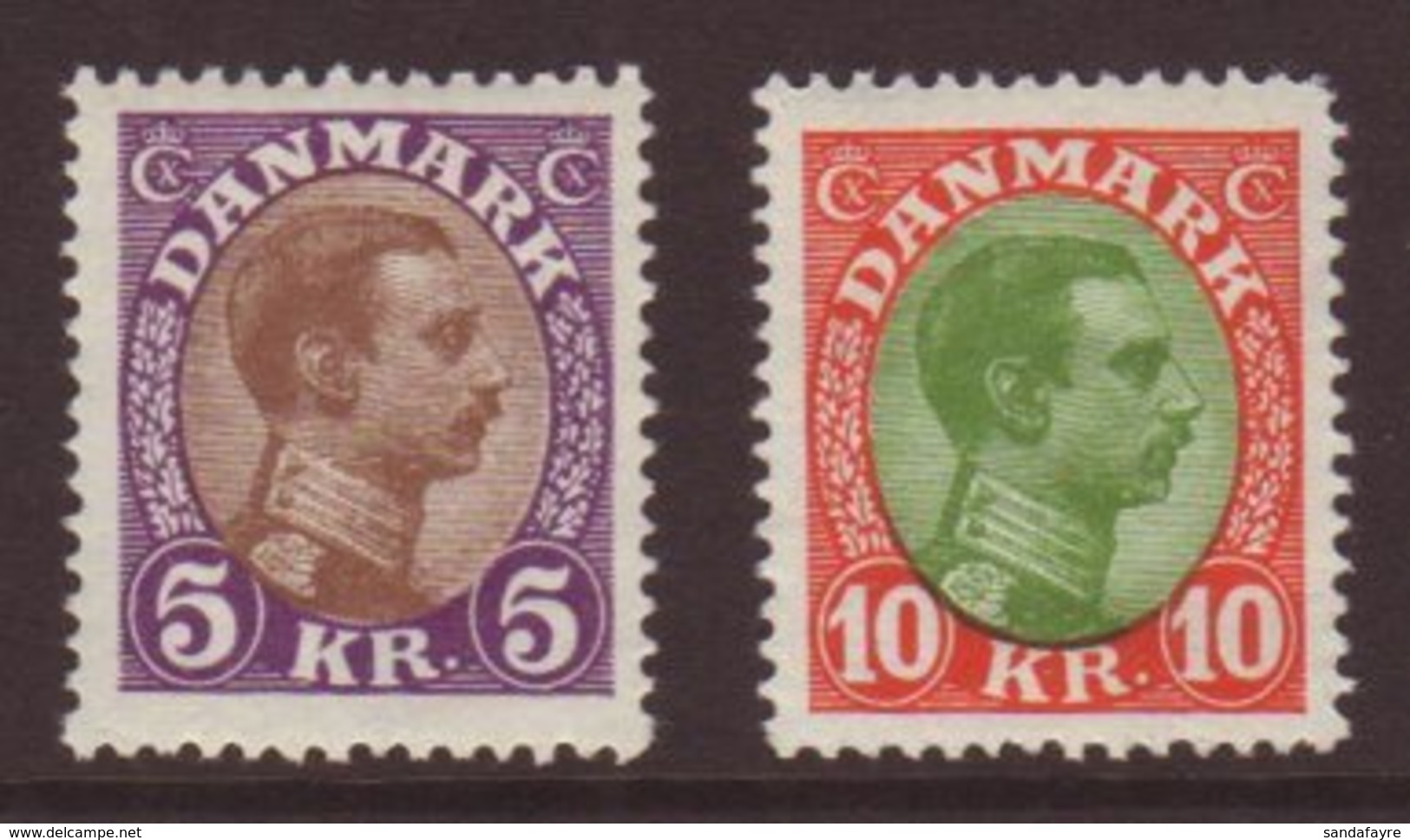 1927-28 5kr Violet & Brown And 10kr Red & Green King Christian High Value Definitives, Mi 175/176, Mint, Lovely Fresh Co - Other & Unclassified
