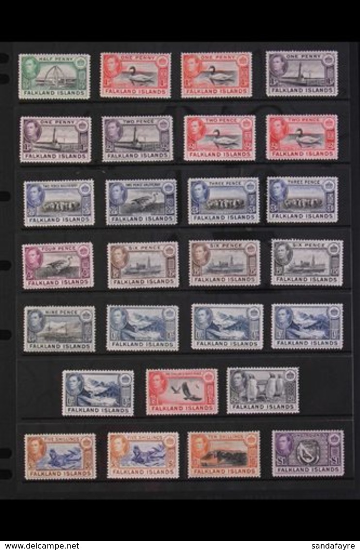 1938-50 KGVI PICTORIALS. A Complete "Basic" Definitive Set, SG 146/63, Plus Most Additional Listed Shades To 5s, Very Fi - Falklandeilanden