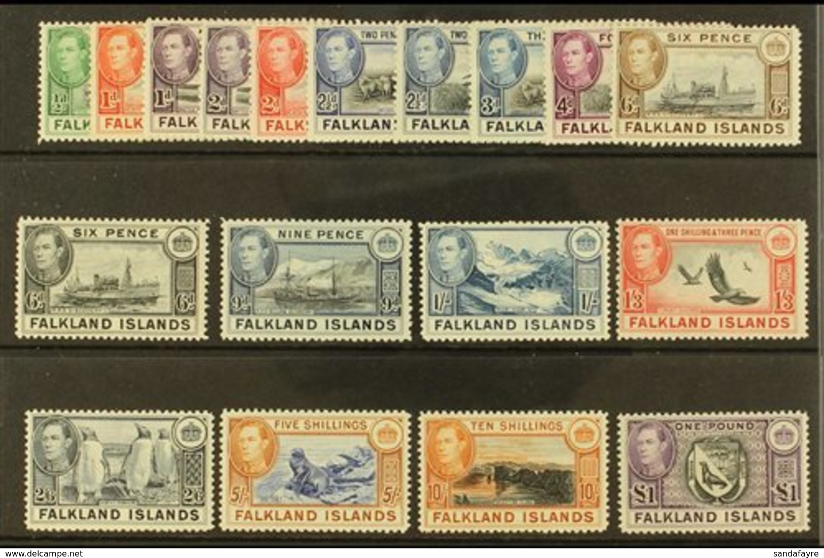 1938-50 Pictorials Set Complete, SG 146/163, Very Fine Lightly Hinged Mint (18 Stamps) For More Images, Please Visit Htt - Falklandeilanden