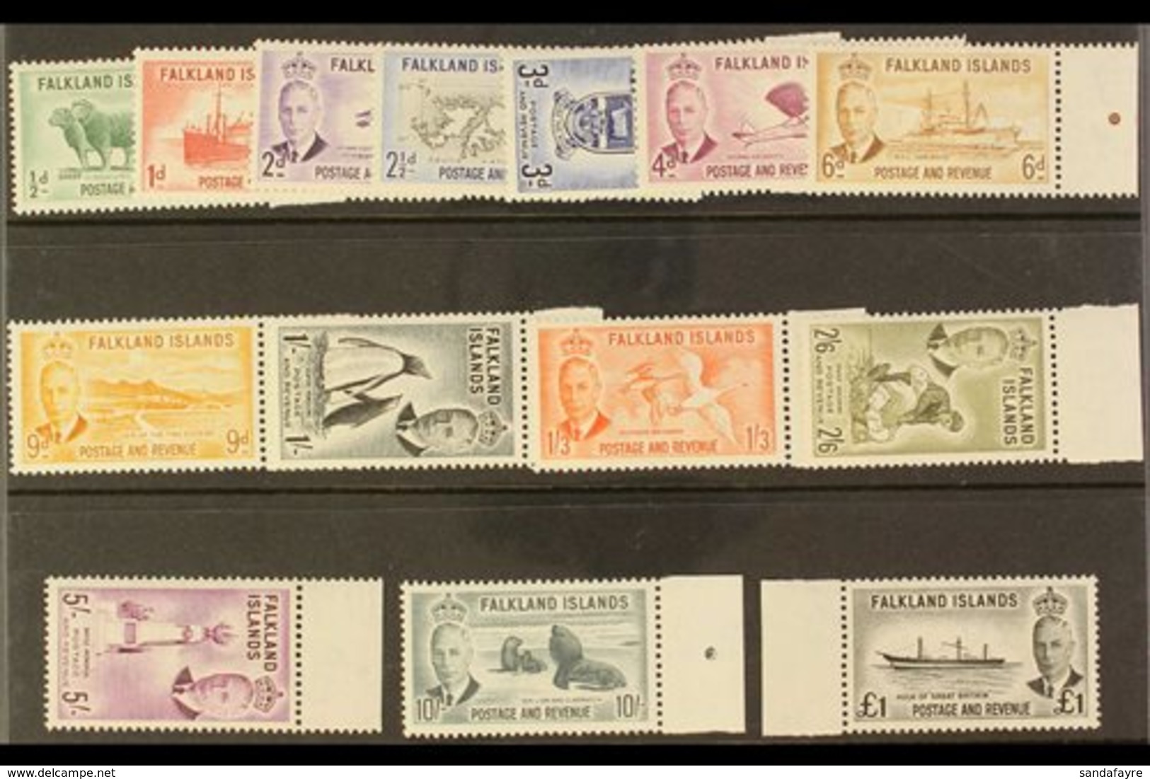 1952 MARGINAL SET. KGVI Definitives Complete Set, SG 172/85, Never Hinged Mint. (14 Stamps) For More Images, Please Visi - Falkland