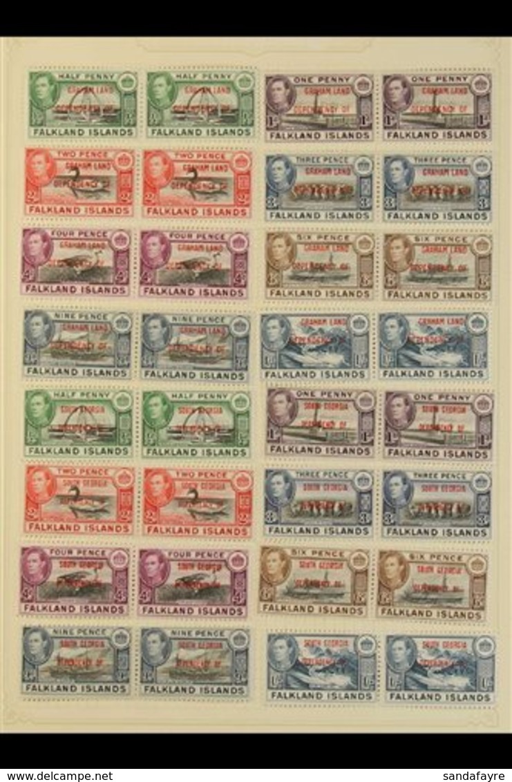 1944-45 "Graham Land", "South Georgia", "South Orkneys" & "South Shetlands" Overprints Complete Sets, SG A1/A8, B1/B8, C - Falklandeilanden