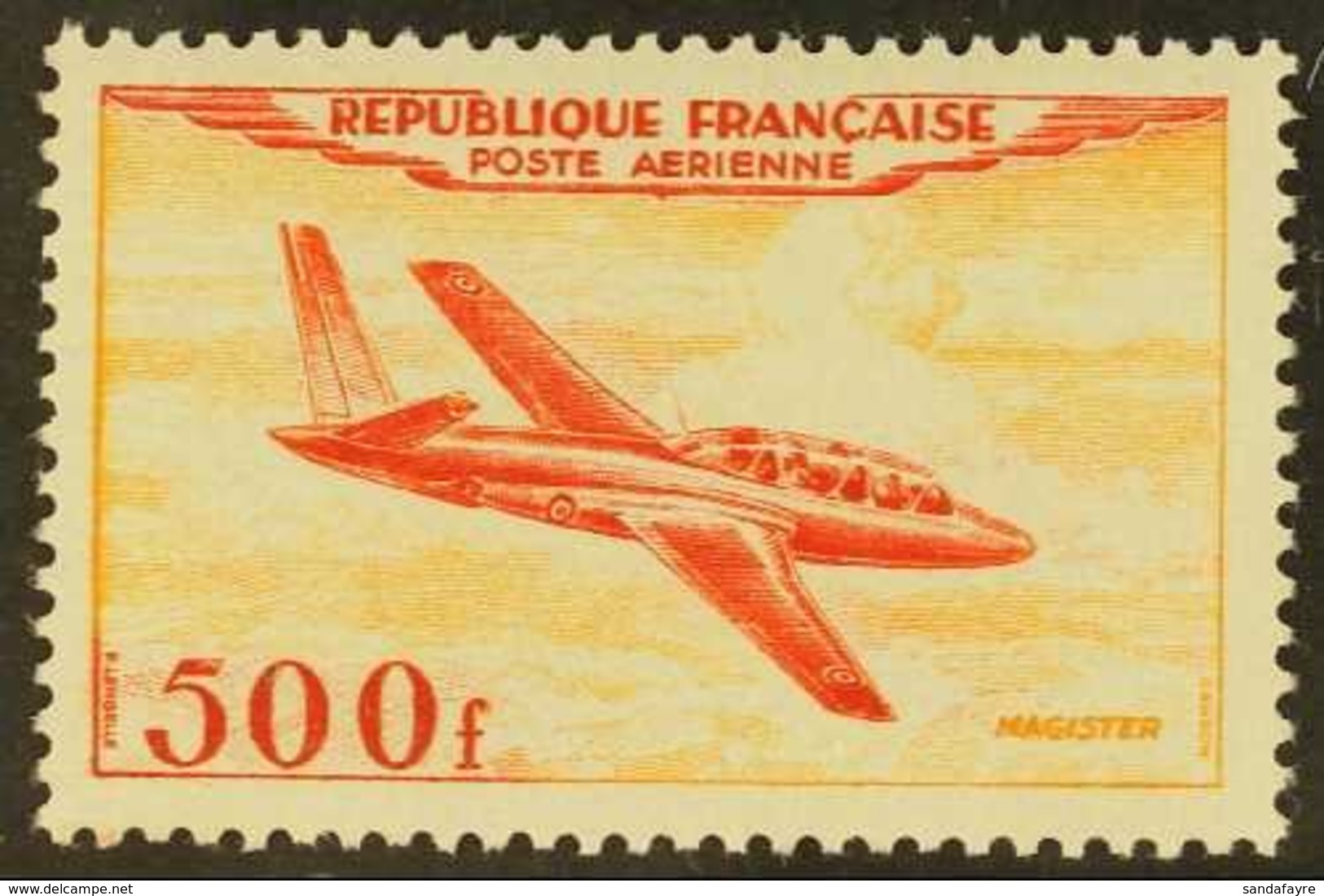 1954 500f Scarlet & Yellow-orange Air Aircraft (SG 1196, Yvert 32), Never Hinged Mint, Fresh. For More Images, Please Vi - Andere & Zonder Classificatie