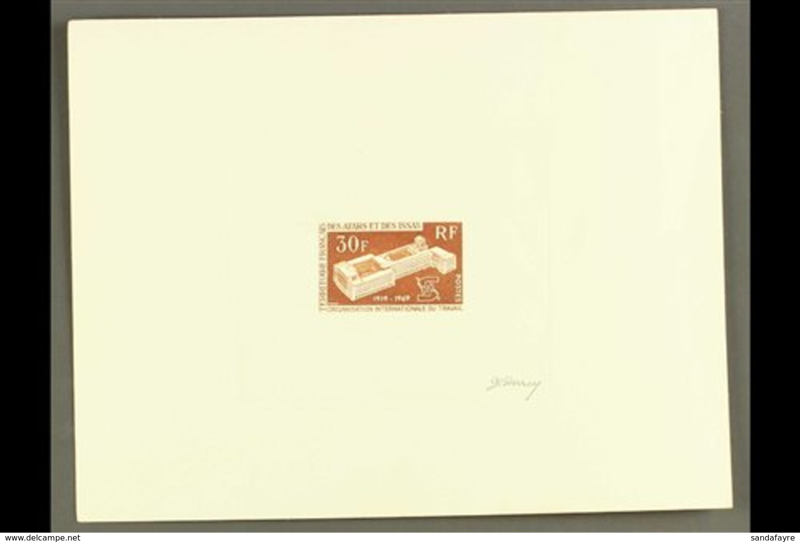 AFAR ET ISSAS 1969 30f ILO Imperf Sunken DIE PROOF, As Yvert 354, Printed In Brown On Card Ith Embossed Seal On Margin A - Andere & Zonder Classificatie