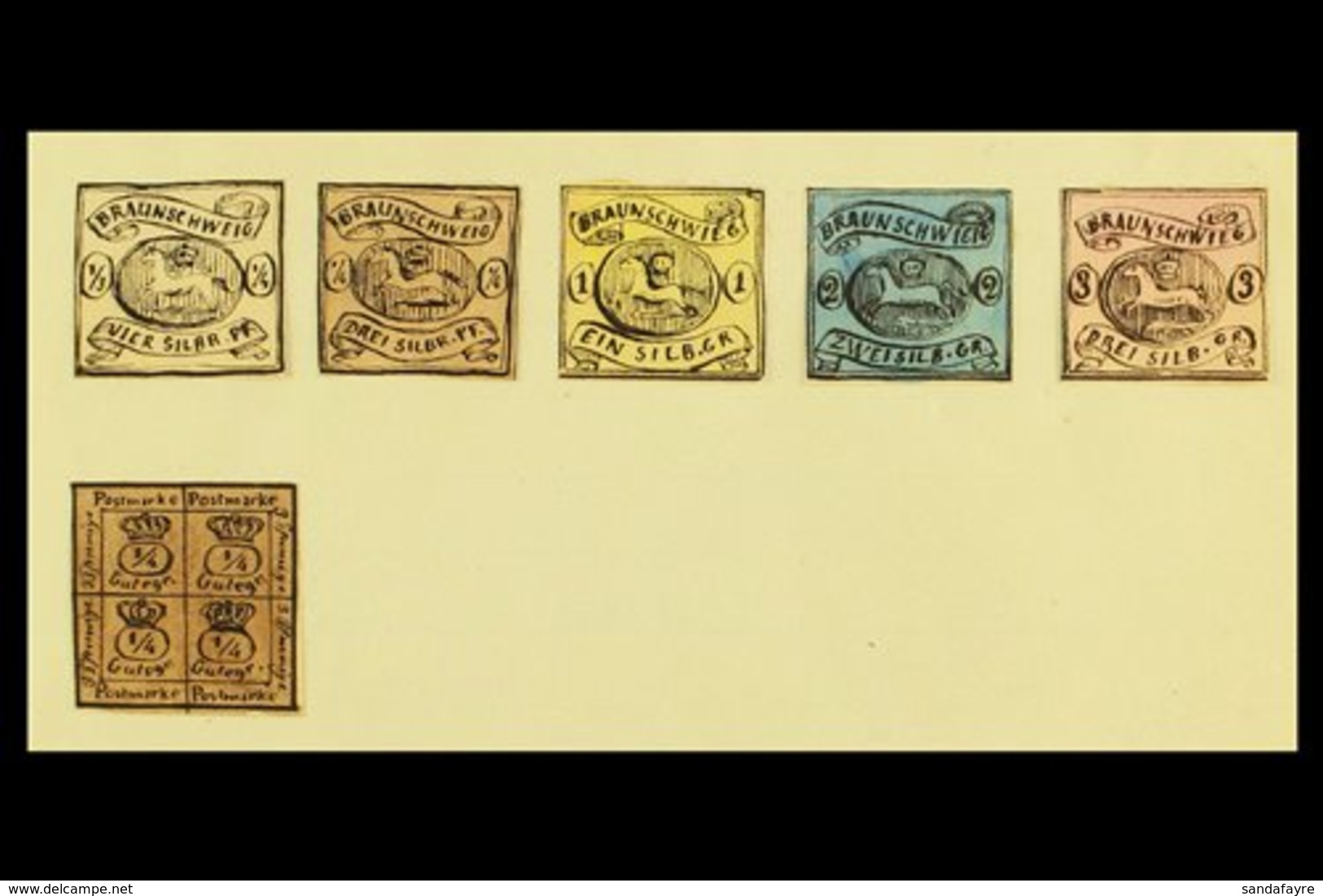 1861 HAND PAINTED STAMPS Unique Miniature Artworks Created By A French "Timbrophile" In 1861. BRUNSWICK Comprising Five  - Andere & Zonder Classificatie