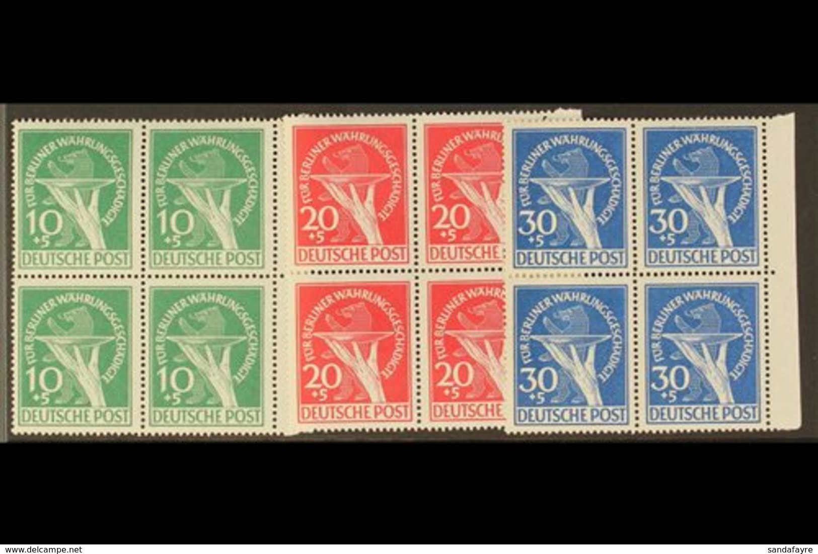 1949 Berlin Relief Fund Complete Set (Michel 68/70, SG B68/70), Never Hinged Mint Matching Marginal BLOCKS Of 4, Very Fr - Autres & Non Classés