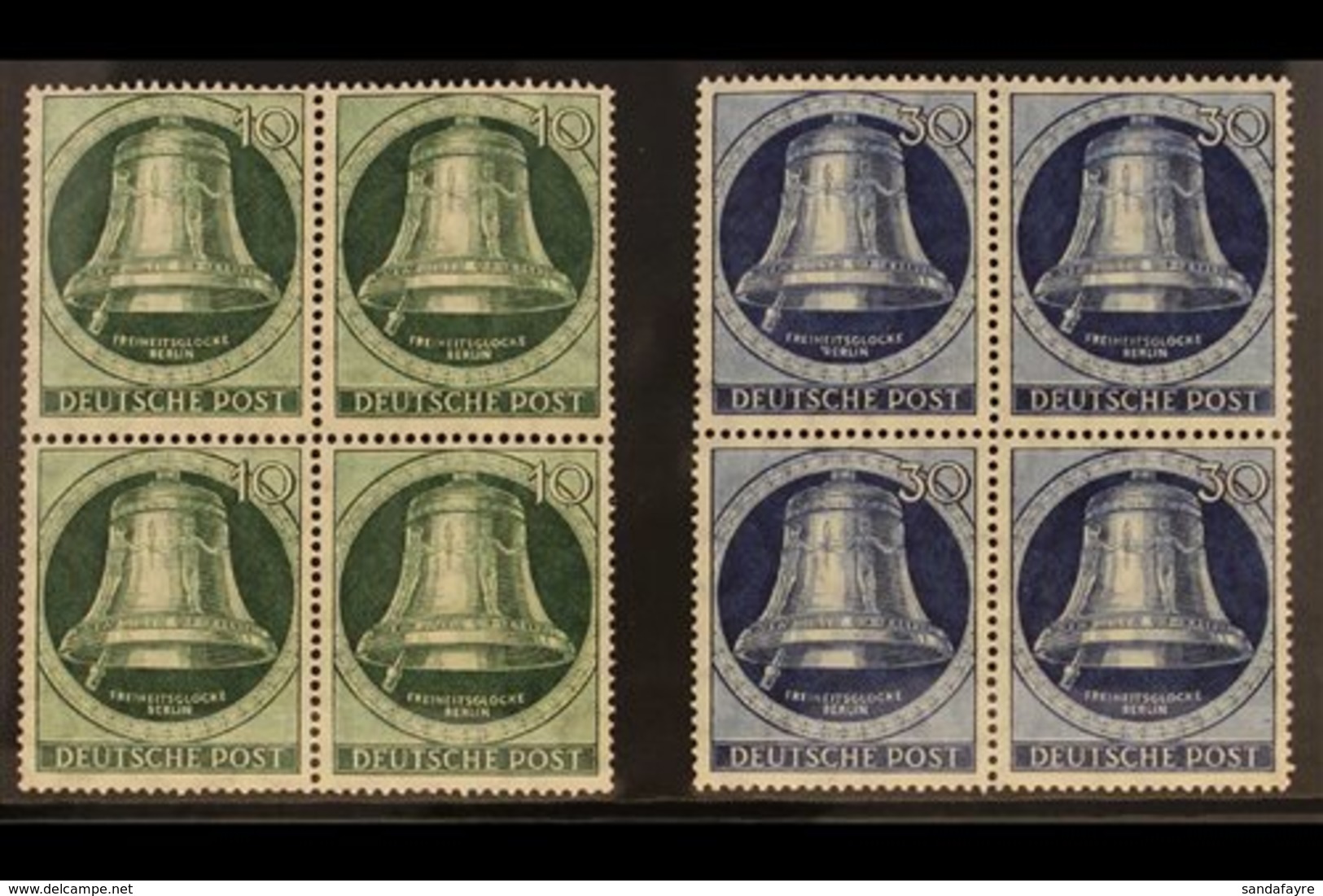 1951 MINT / NHM BLOCKS OF 4 10pf Green & 30pf Blue "Freedom Bells", Mi B76 & B78, (May Day Issues), Lower Stamps In Each - Andere & Zonder Classificatie