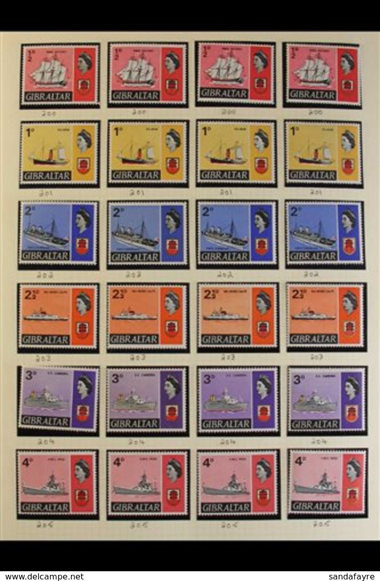 1967-69 SHIPS DEFINITIVES A Fine Never Hinged Mint Assembly On Album Pages Which Includes At Least Four Complete Sets Of - Gibraltar