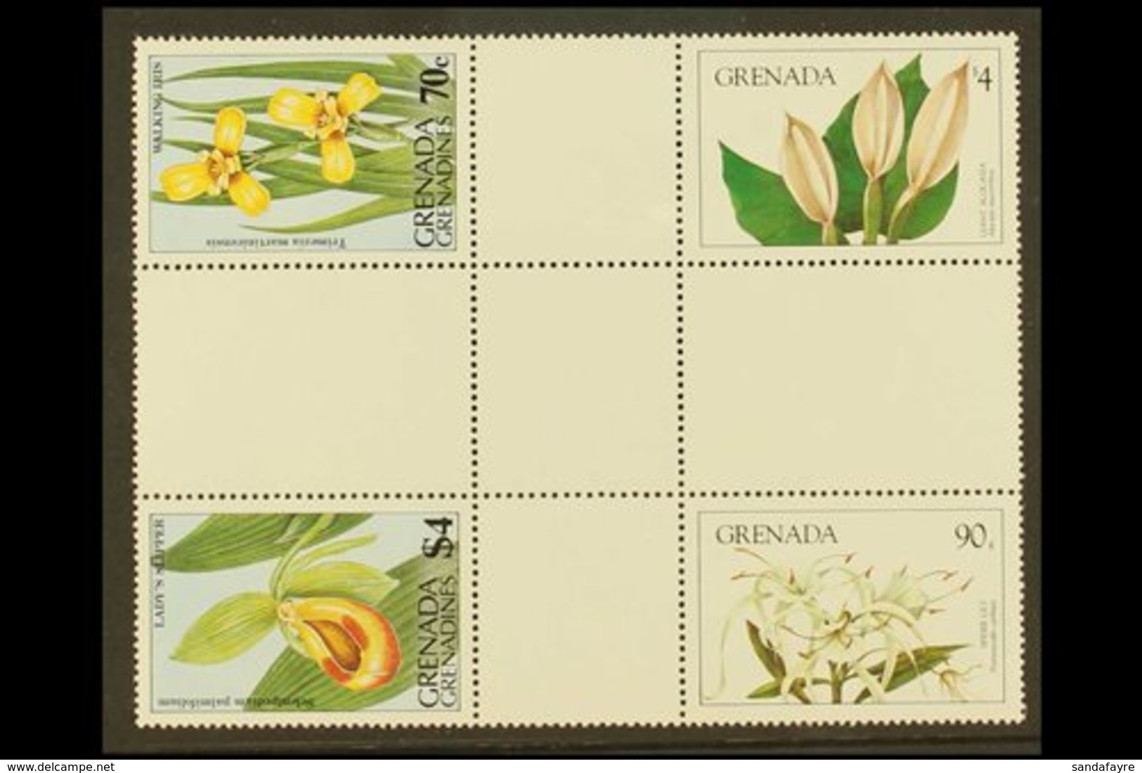 1984 90c (Spider Lily) And $4 (Giant Alocosa), Flowers, SG 1331/1332, These In A Cross Gutter Block In Combination With  - Grenade (...-1974)