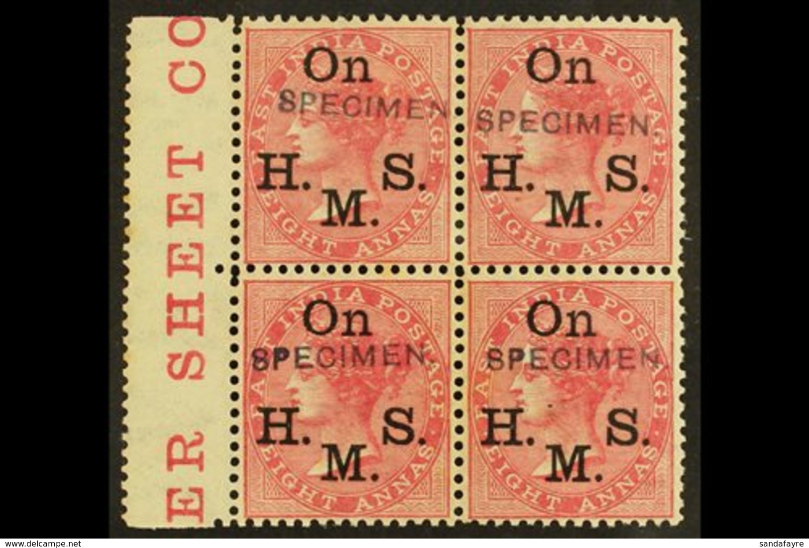 OFFICIAL 1874-82 8a Rose With "On H. M. S." Overprint And With Additional "SPECIMEN" Handstamp, SG O35s, A Fine Mint BLO - Andere & Zonder Classificatie