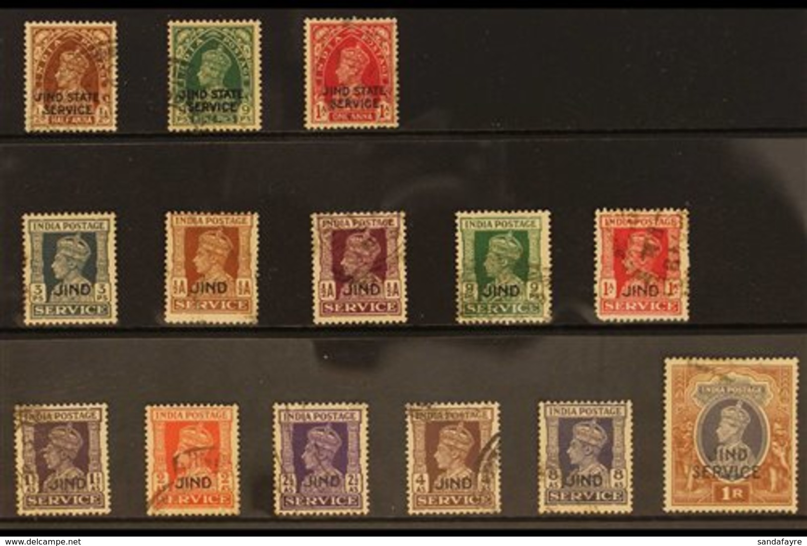 JIND OFFICIALS. 1937-43 USED SELECTION On A Stock Card That Includes 1937 ½a, 9p & 1a, 1939-43 Opt' D Officials Complete - Altri & Non Classificati