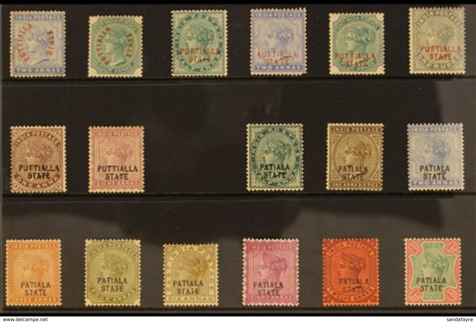 PATIALA 1884-1945 MINT QV SELECTION Presented On A Stock Card. Includes 1884 2a & 4a, 1885 Red & Black Opt'd Sets Inc 2a - Autres & Non Classés