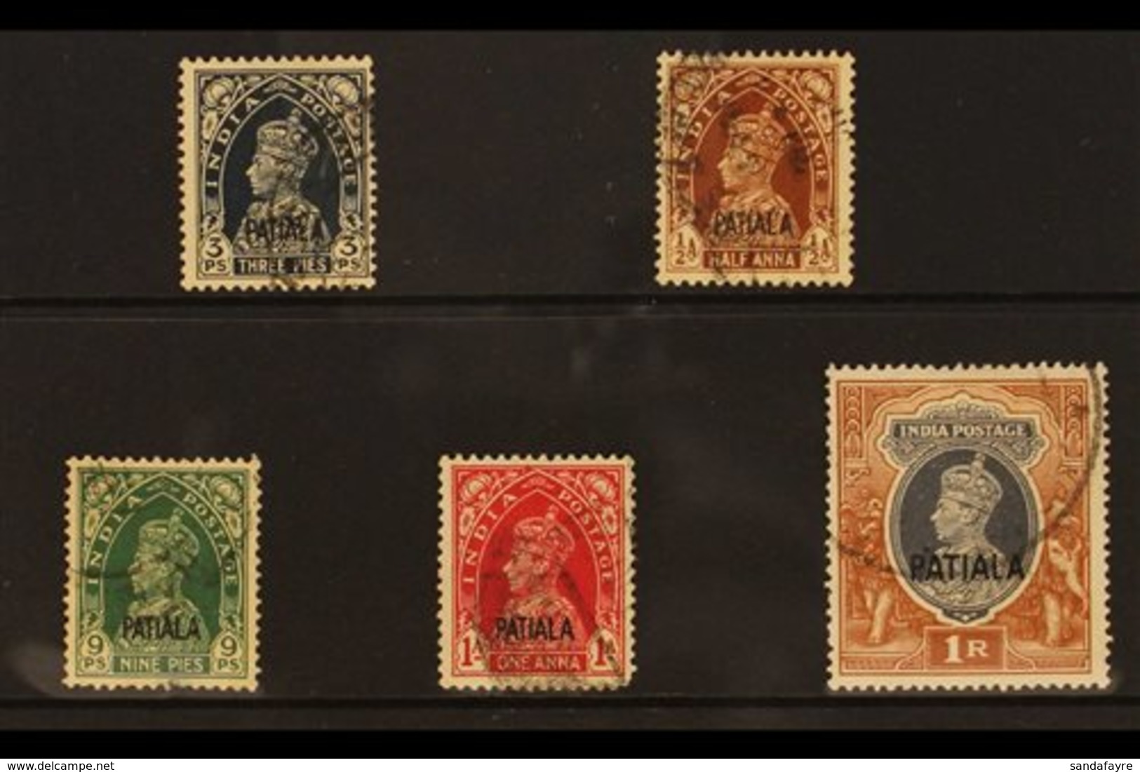 PATIALA 1941-46 Overprinted Set, SG 98/102, 9p Small Thin, Good Used (5 Stamps) For More Images, Please Visit Http://www - Andere & Zonder Classificatie