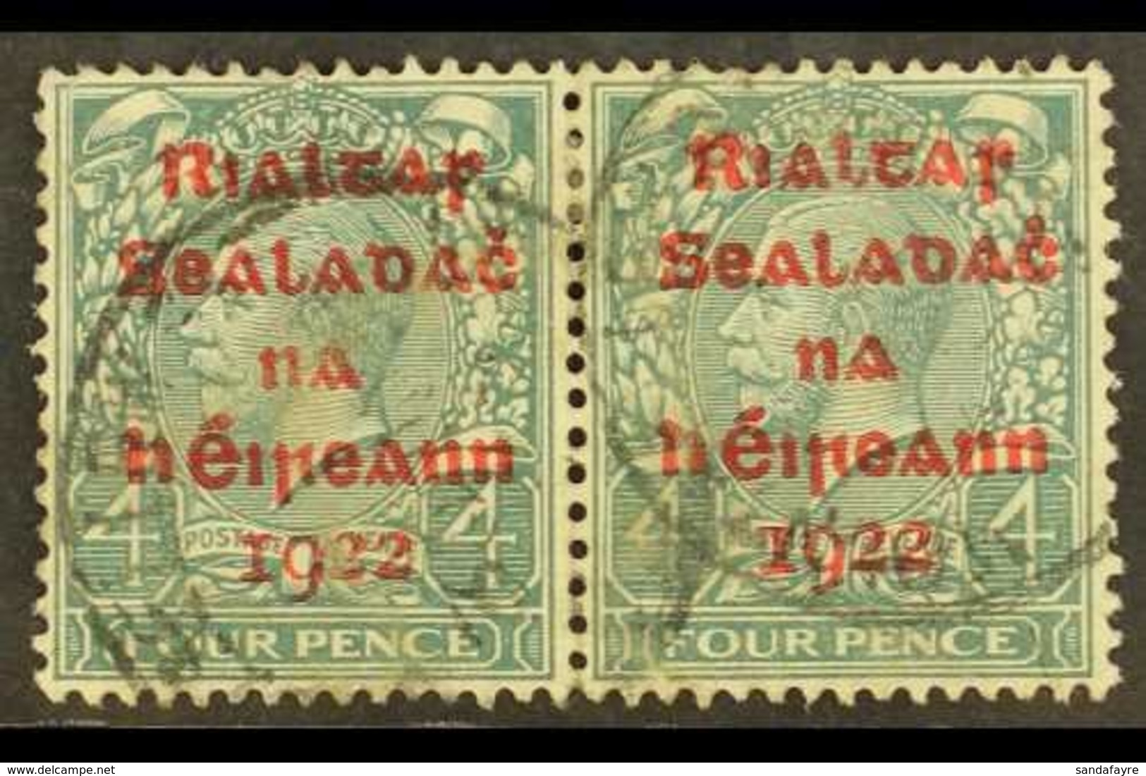 1922 DOLLARD 4d Grey Green With Carmine Overprint, SG 6c, Horizontal Pair, Fine Cds Used.  For More Images, Please Visit - Andere & Zonder Classificatie