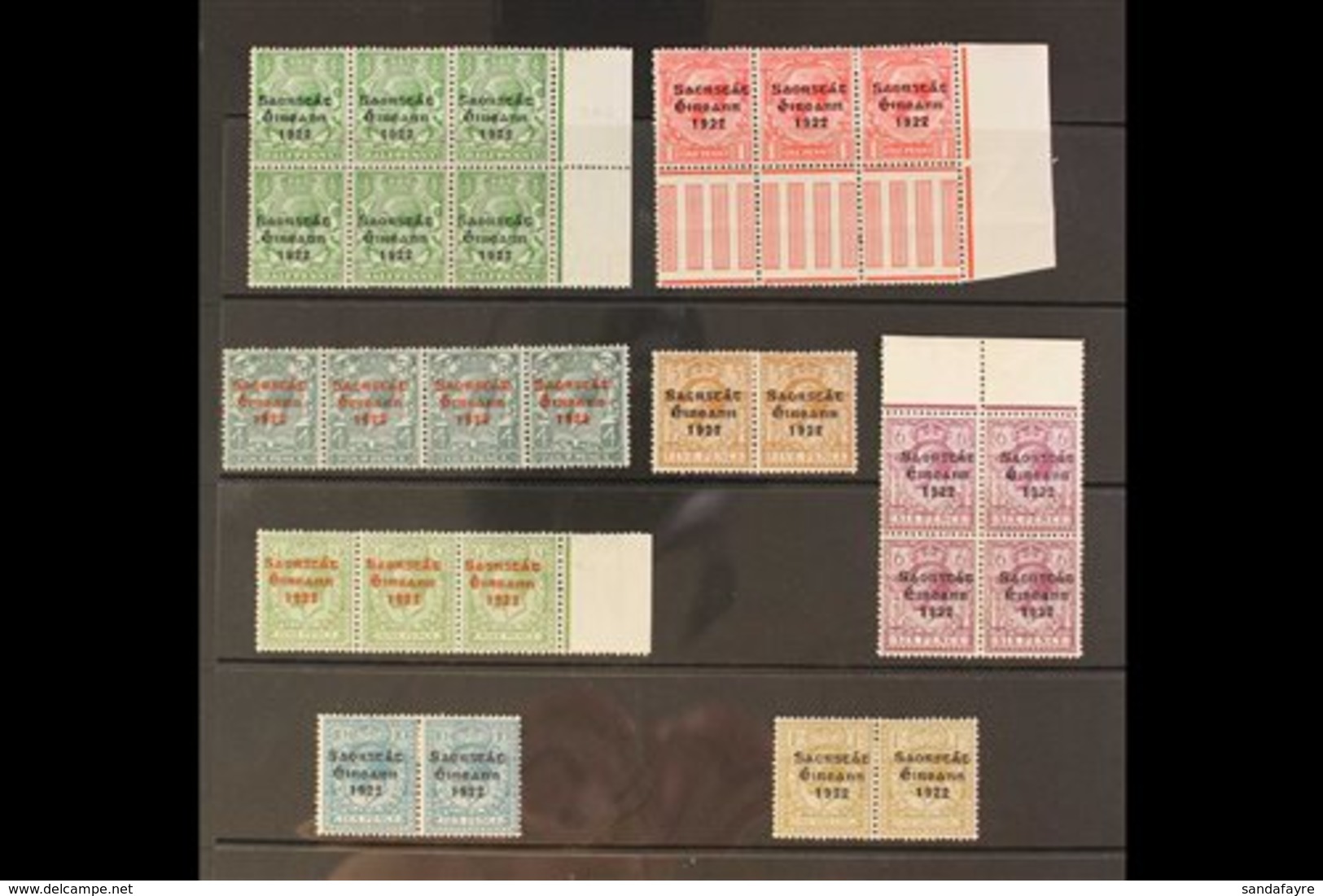 1922-23 "C" For "O" Varieties On "SAORSTAT" On ½d Within Positional Block Of Six, 1d Positional Strip Of Three, 4d Strip - Other & Unclassified