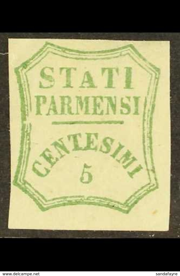 PARMA 1859 5c Blue Green, Provisional Govt, Variety "Short A", Sass 12b, Very Fine Mint, Large Part Og. Some Offsett On  - Non Classificati