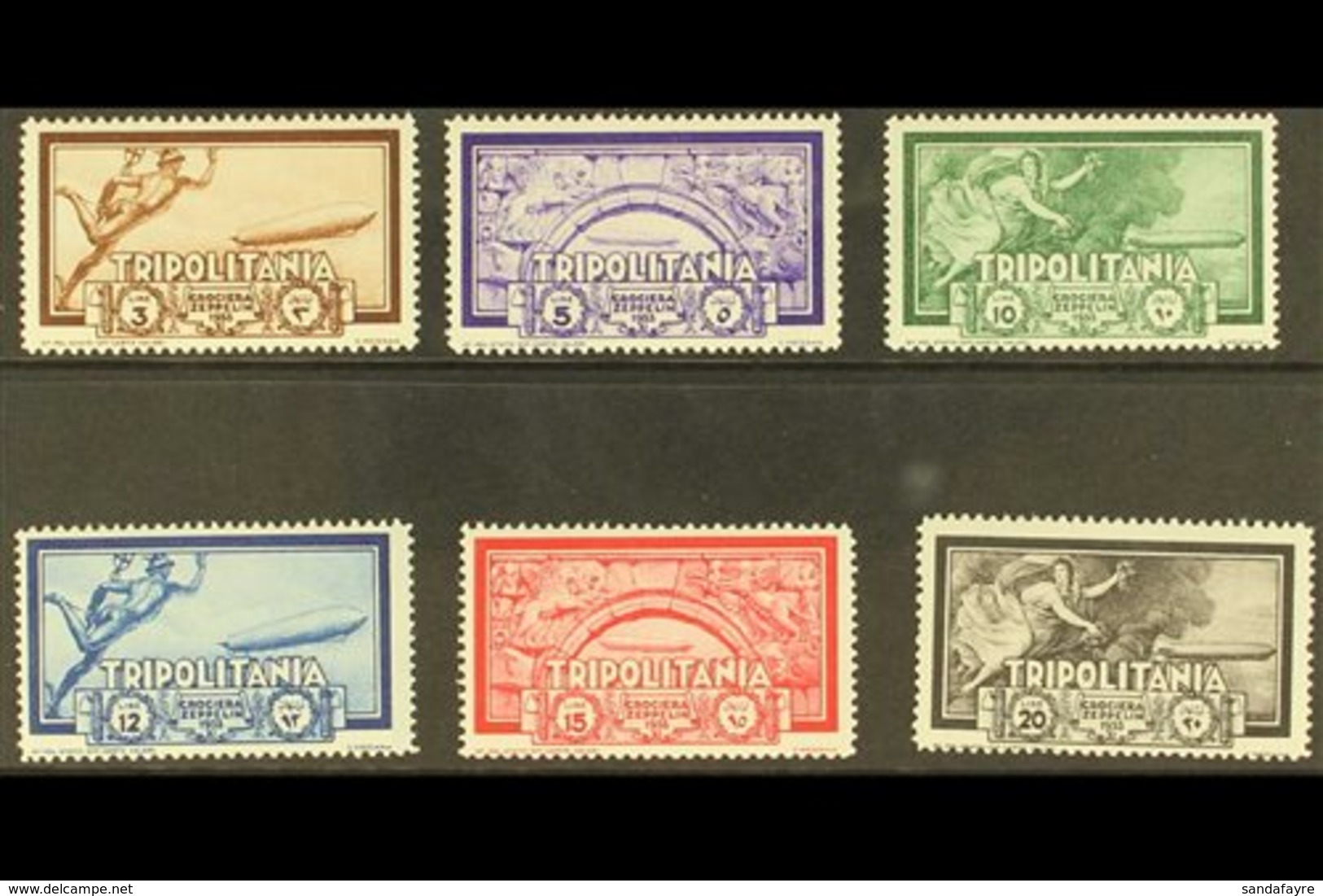 TRIPOLITANIA 1933 Air Airship Graf Zeppelin Complete Set (Sassone 22/27, SG 171/76), Never Hinged Mint, Very Fresh. (6 S - Other & Unclassified