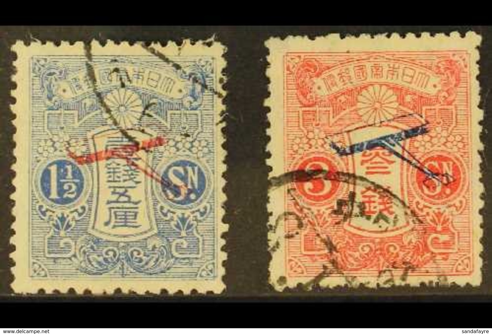 1919 Air Overprint 1½s And 3s, SG 196/197, Fine Cds Used. (2 Stamps) For More Images, Please Visit Http://www.sandafayre - Andere & Zonder Classificatie