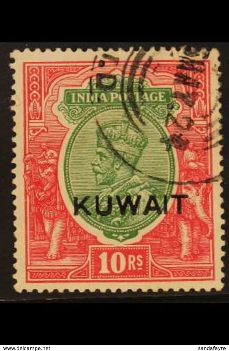 1923 10r Green And Scarlet, Overprinted "Kuwait", SG 15,  Very Fine Used With Telegraph Cancel.  For More Images, Please - Koeweit