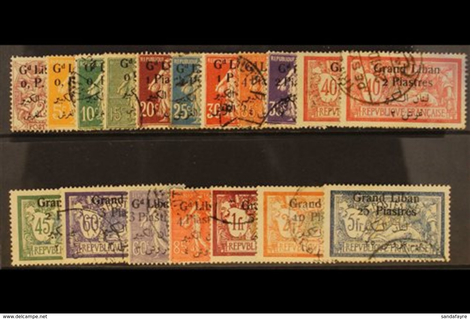 1924-5 Complete Set Surcharged With 4 Line Bi-lingual Overprint, SG 26/42, Fine To Very Fine Used. (17 Stamps) For More  - Libano