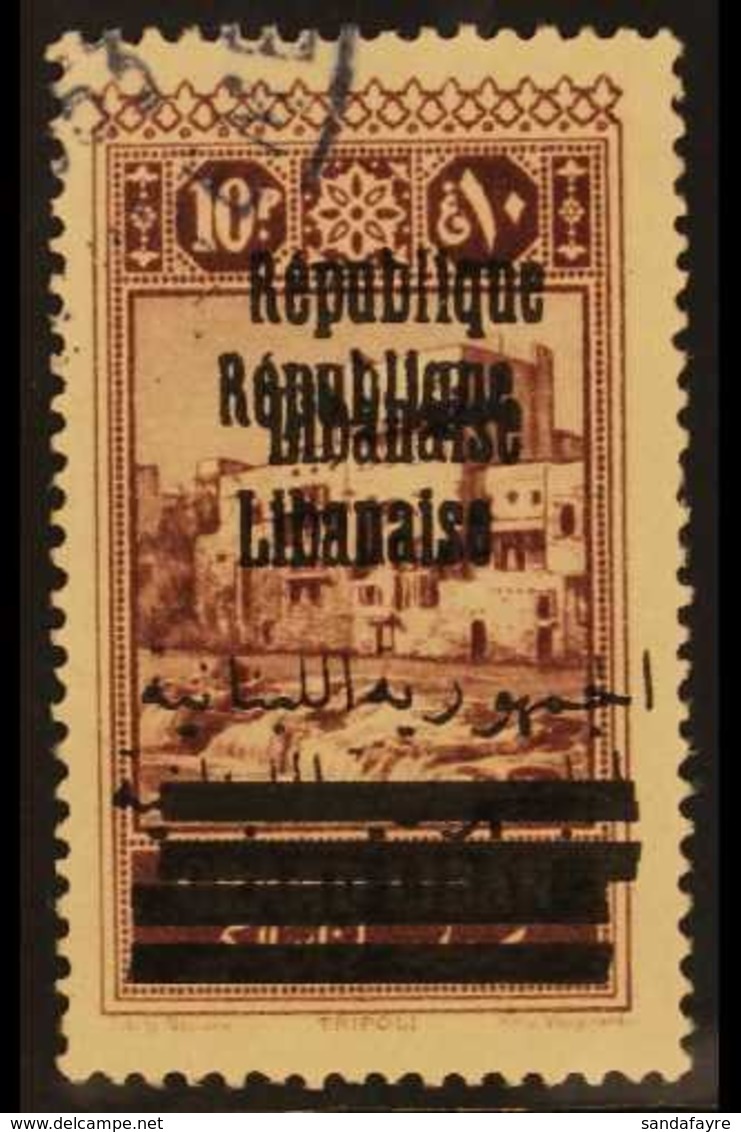 1928 10p Plum, Tripoli, Variety "entire Overprint Double", SG 134b, Very Fine Used. For More Images, Please Visit Http:/ - Liban