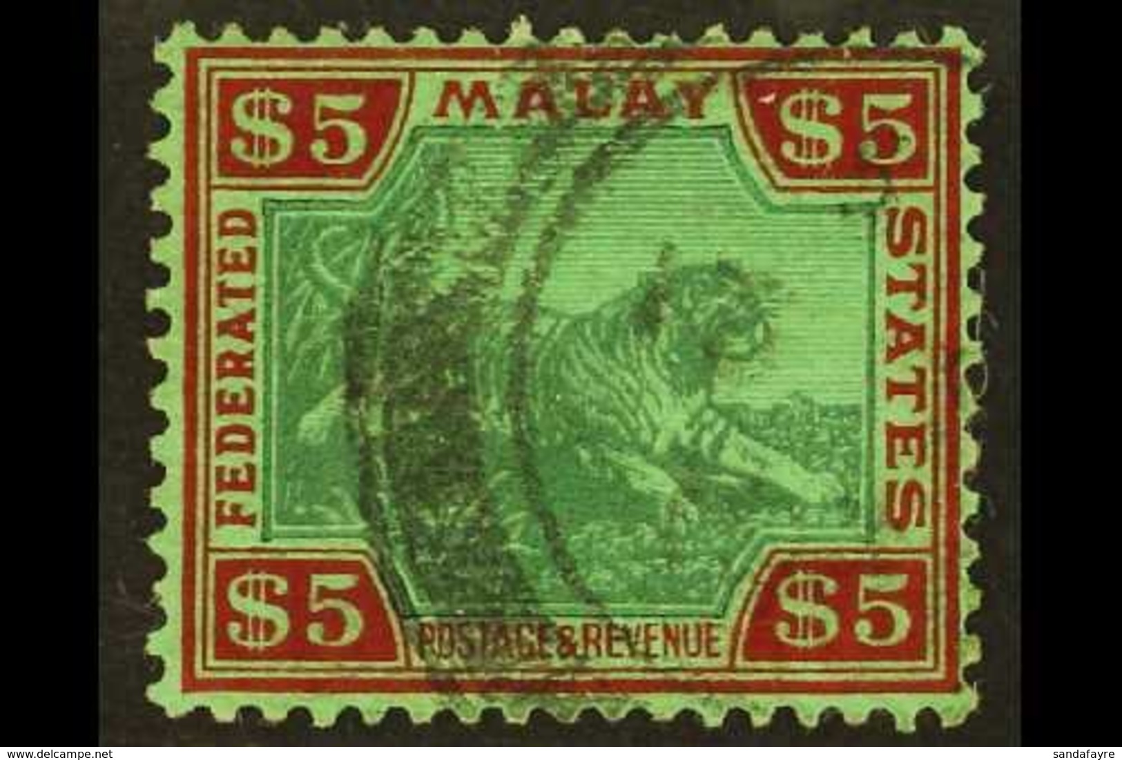 FEDERATED STATES 1922 $5 Green And Red On Green, "Tiger", SG 81, Very Fine Used. For More Images, Please Visit Http://ww - Autres & Non Classés