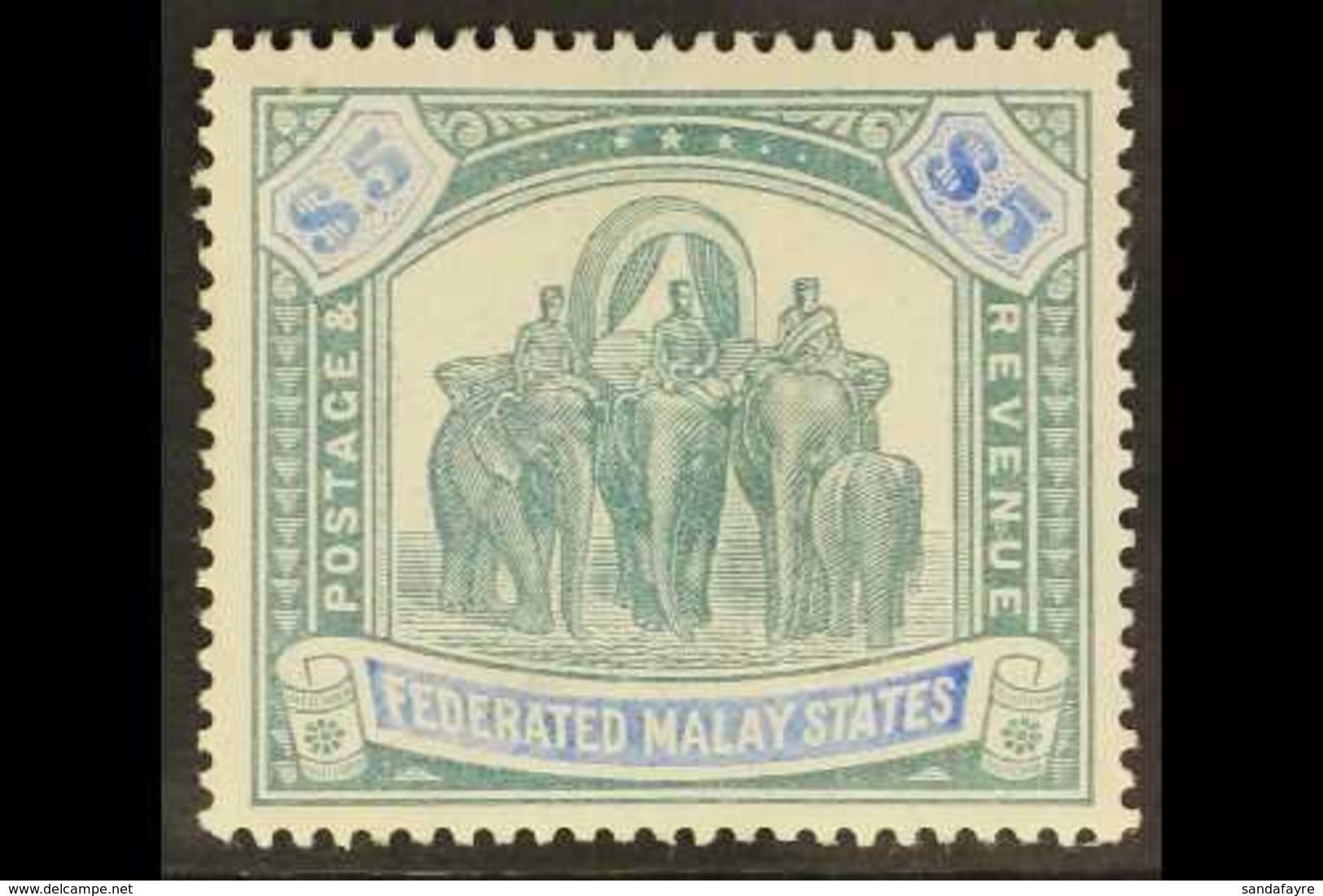 FEDERATED STATES 1904 - 22 $5 Green And Blue, Wmk MCA, Elephants, SG 50, Very Fine And Fresh Mint. For More Images, Plea - Other & Unclassified