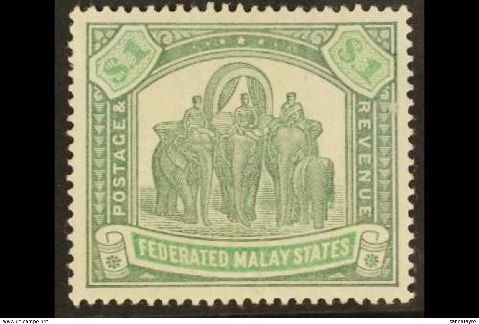 FEDERATED STATES $1 Green And Pale Green, Wmk CC, "Elephants", SG 23, Very Fine Mint. For More Images, Please Visit Http - Andere & Zonder Classificatie