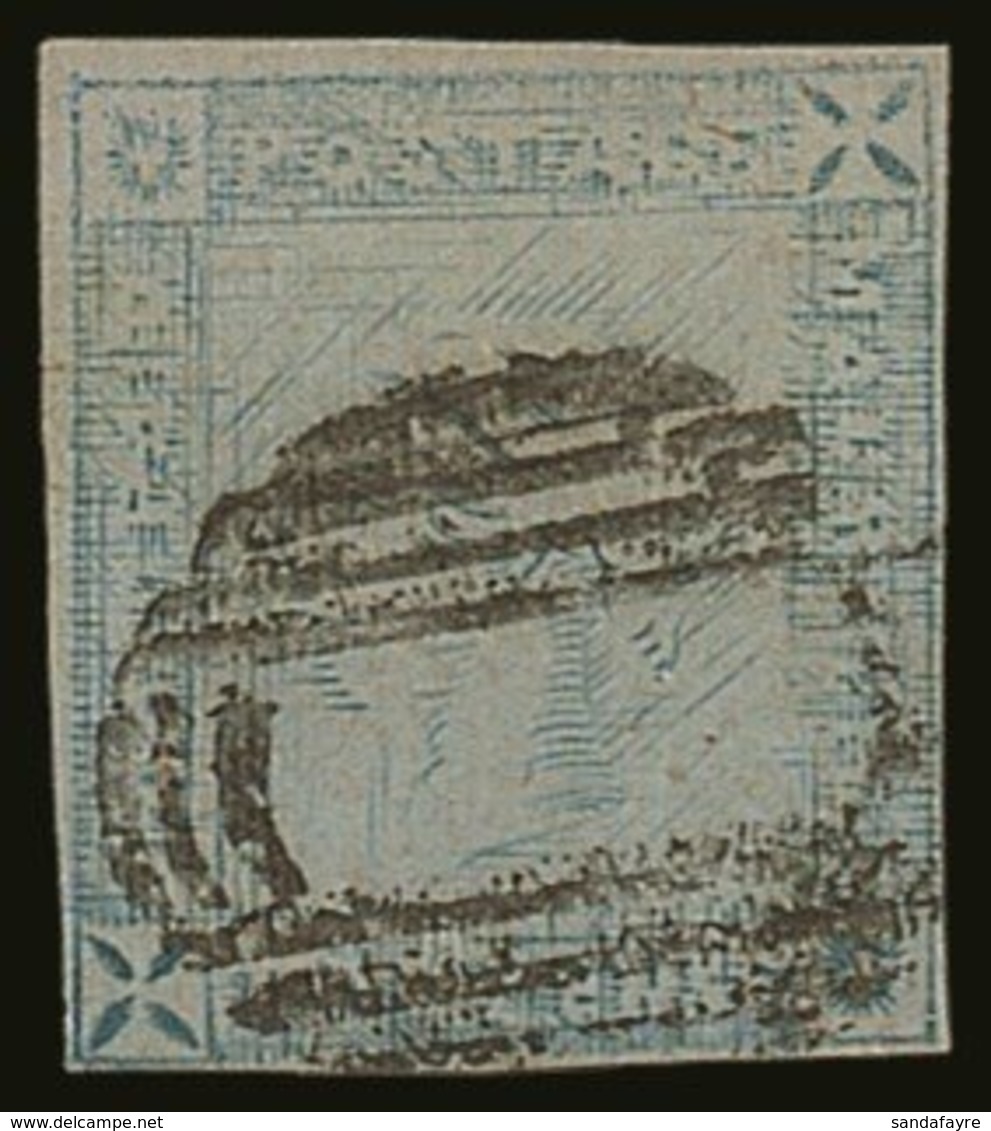 1859 2d Blue Lapriot 'worn Impression', SG 39, Fine Used With 4 Small Neat Margins. For More Images, Please Visit Http:/ - Maurice (...-1967)