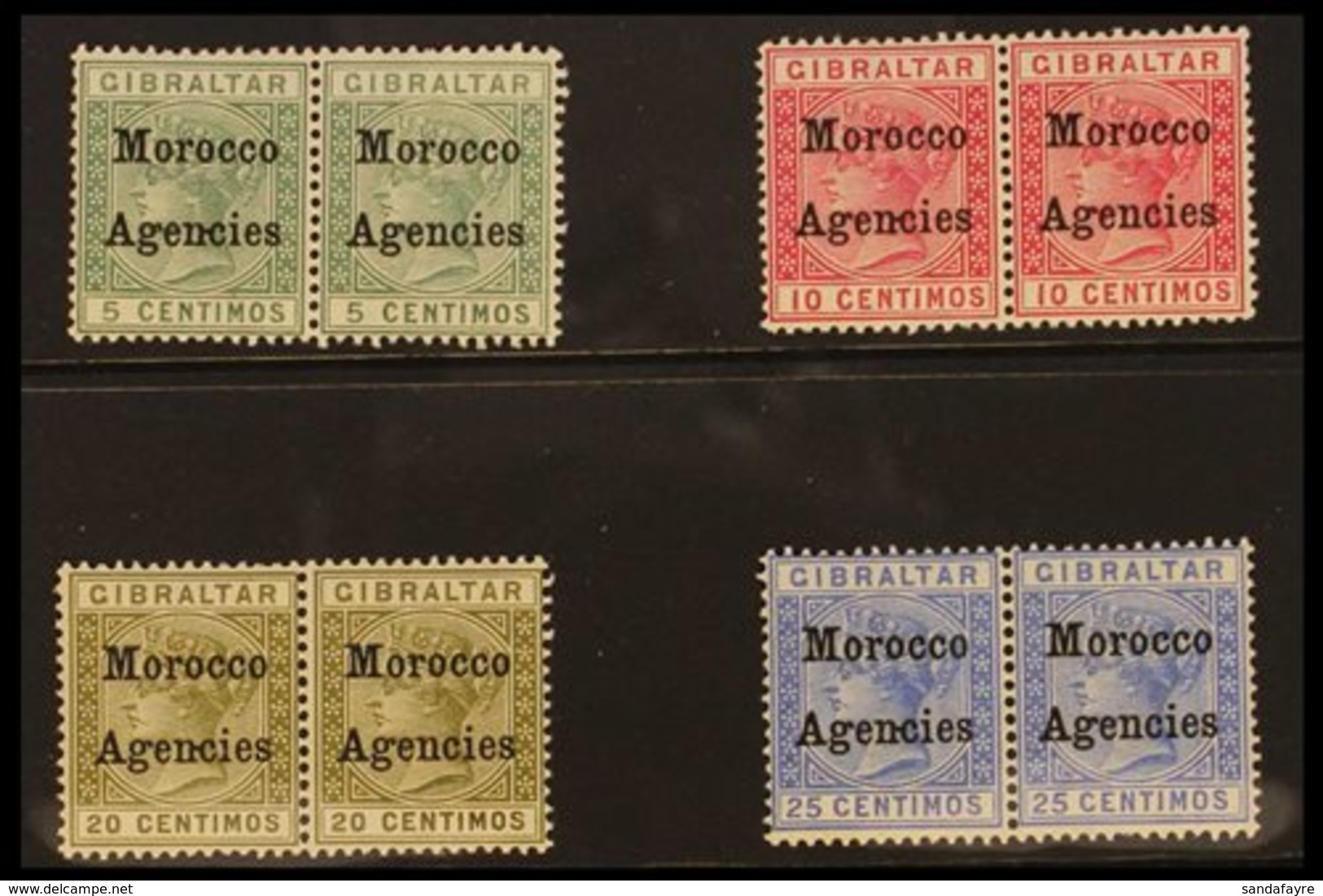 GIBRALTAR ISSUES OVERPRINTED 1899 Set To 25c (SG 9/12) In Never Hinged Mint Horizontal Pairs, The Left Stamp In Each Pai - Other & Unclassified