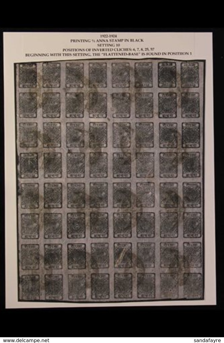 1917-30 COMPLETE SHEET. ½a Black Imperf Setting 10 (SG 34, Scott 10, Hellrigl/Vignola 33), Used Scarce COMPLETE SHEET Of - Népal