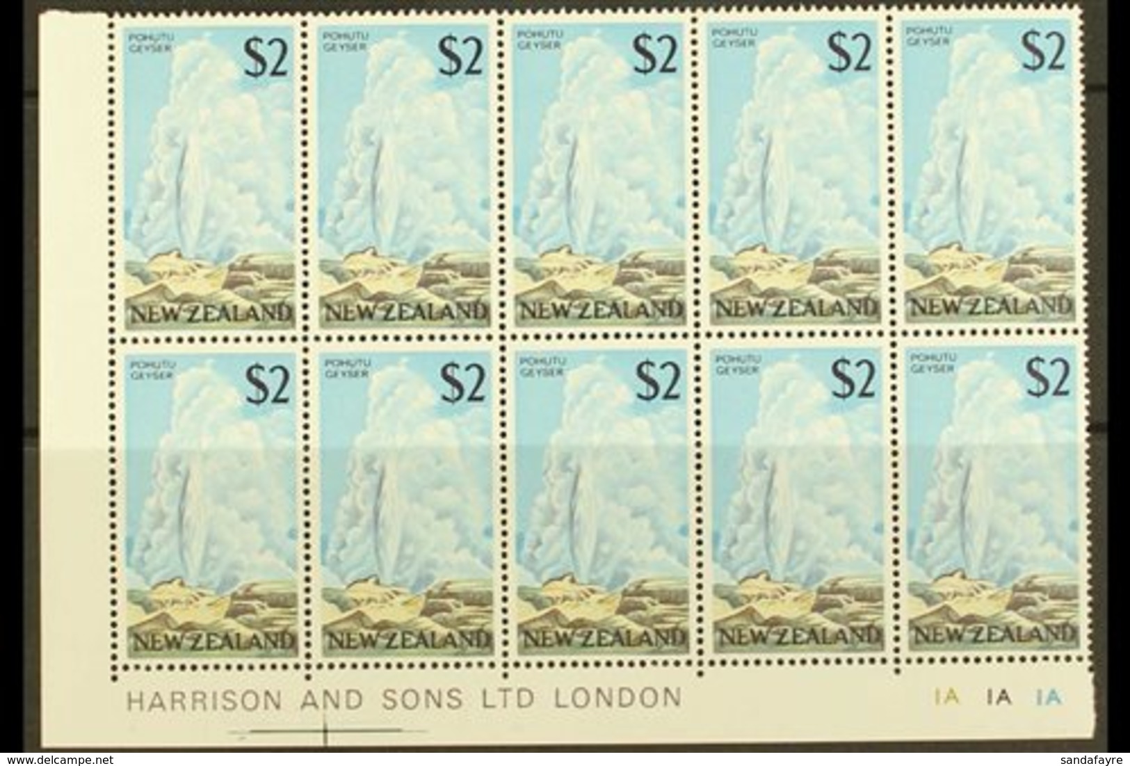 1967-70 $2 Geyser, SG 879, Lower Left Corner Imprint/plate Number Block Of Ten (5 X 2), Never Hinged Mint. For More Imag - Sonstige & Ohne Zuordnung