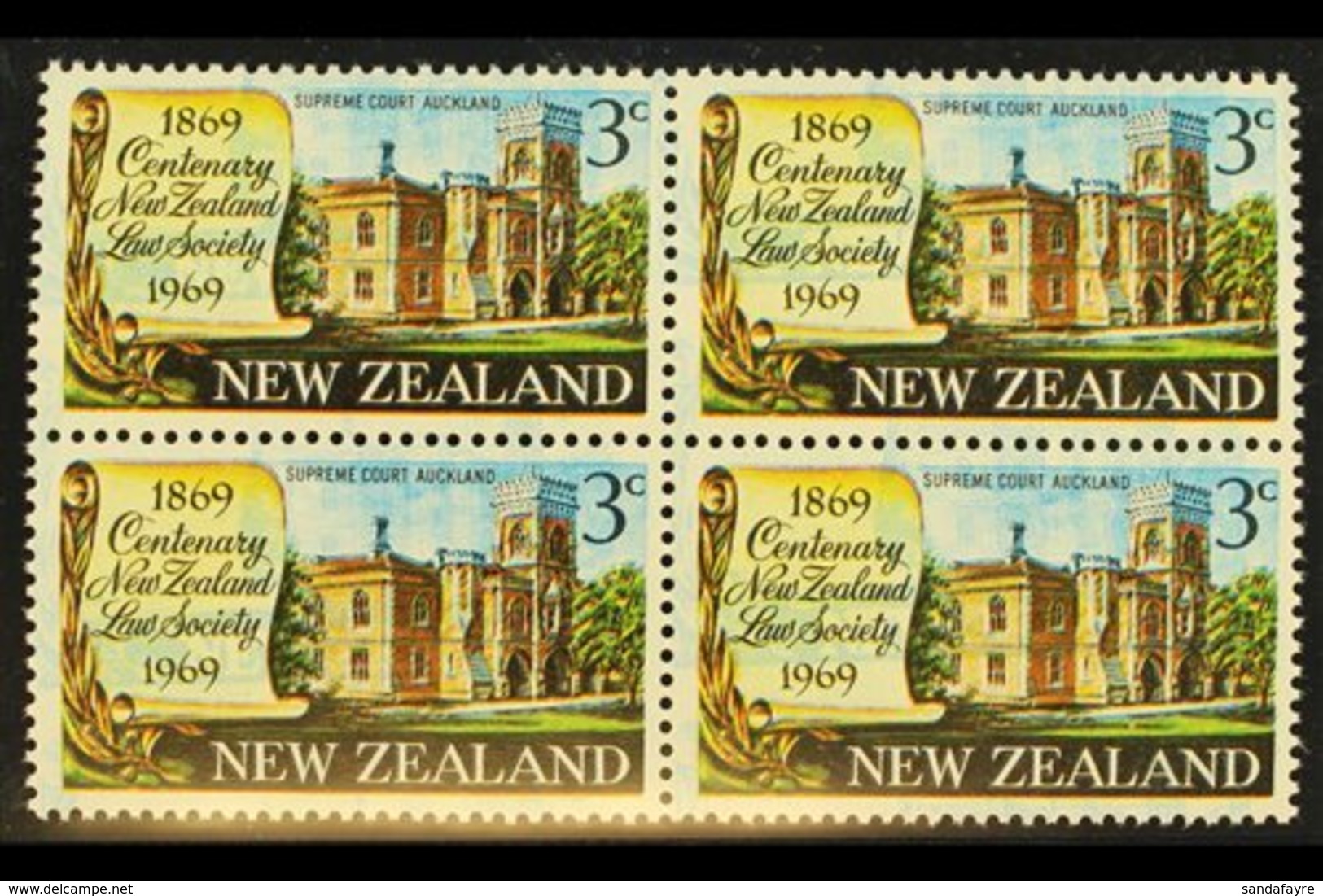 1969 3c Law Society With BLUE PRINTED DOUBLE, CP S115a(Z), Never Hinged Mint BLOCK OF FOUR Showing A Very Significant Di - Other & Unclassified